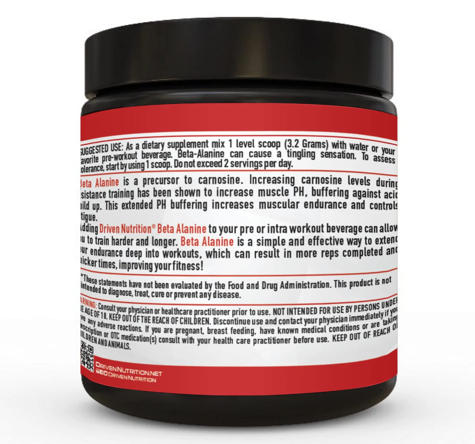 Driven Nutrition Beta Alanine, Unflavored - Preworkout Carnosine Booster for Physical Driven Nutrition uk supplements
