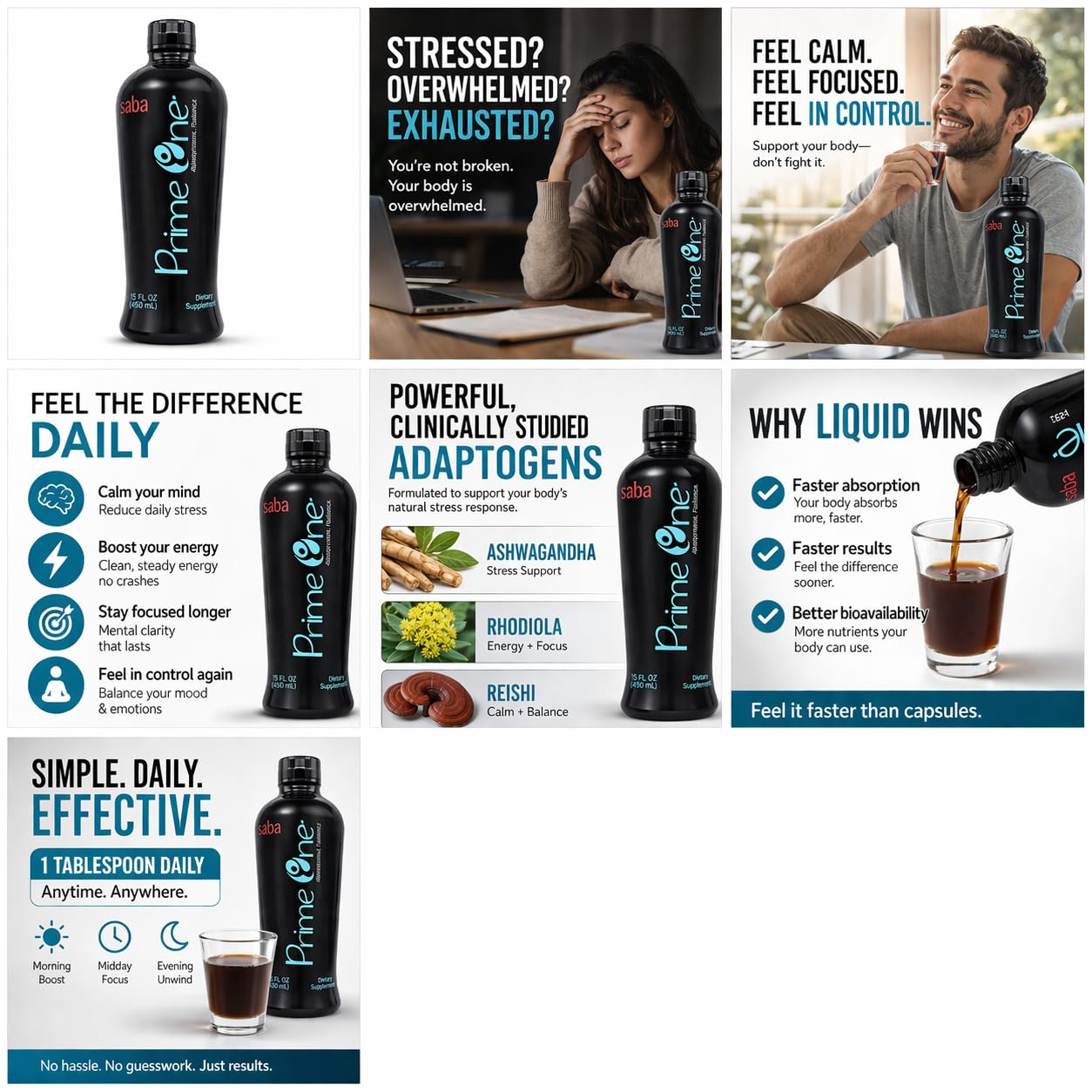 HerbFuse Ashwagandha Liquid Shots – Stress Relief Supplement for Calm Mood & Energy Support – Adaptogen Formula with Rhodiola, Reishi & Ginseng – Fast Absorption – 30 Servings – Saba Prime One HerbFuse uk supplements