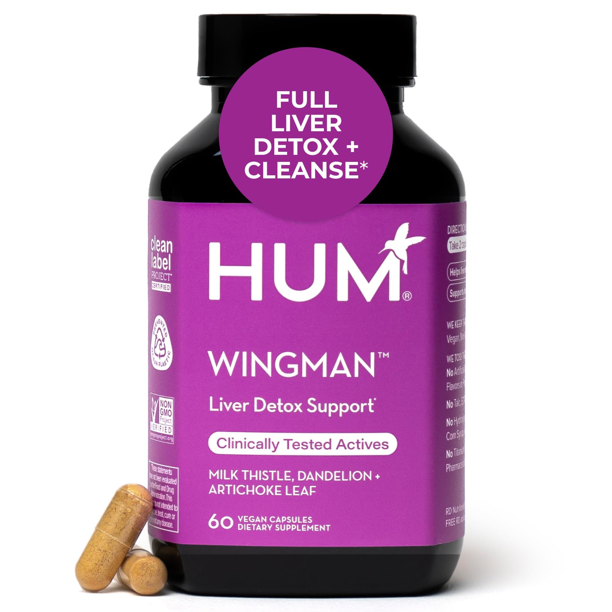 HUM Wing Man Liver Support Supplement with Milk Thistle, Dandelion Root Powder & Artichoke Leaf Extract For Liver Health & Function Support, Milk Thistle Supplement Helps Flush Out Toxins, 60 Capsules HUM uk supplements