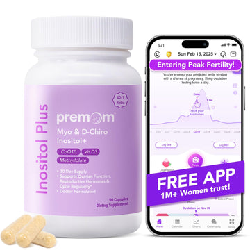 Premom Inositol Plus - 2000mg Myo-Inositol & 50mg D-Chiro Inositol, CoQ10, Folate & Vitamin D3-40:1 Ratio - Supports Hormonal Balance, Ovarian & Reproductive Health - 30 Day Supply Premom uk supplements
