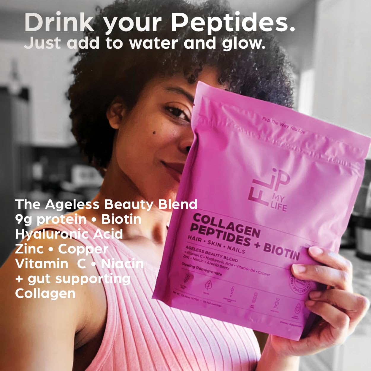 Flip My Life Collagen Peptides + Biotin, Hyaluronic Acid & Vitamin C - For Hair, Skin, Nails - Gut Health/Joint Support - Ageless Beauty Blend Supplement Powder for Men/Women - 9g Protein—26 Servings Flip My Life uk supplements