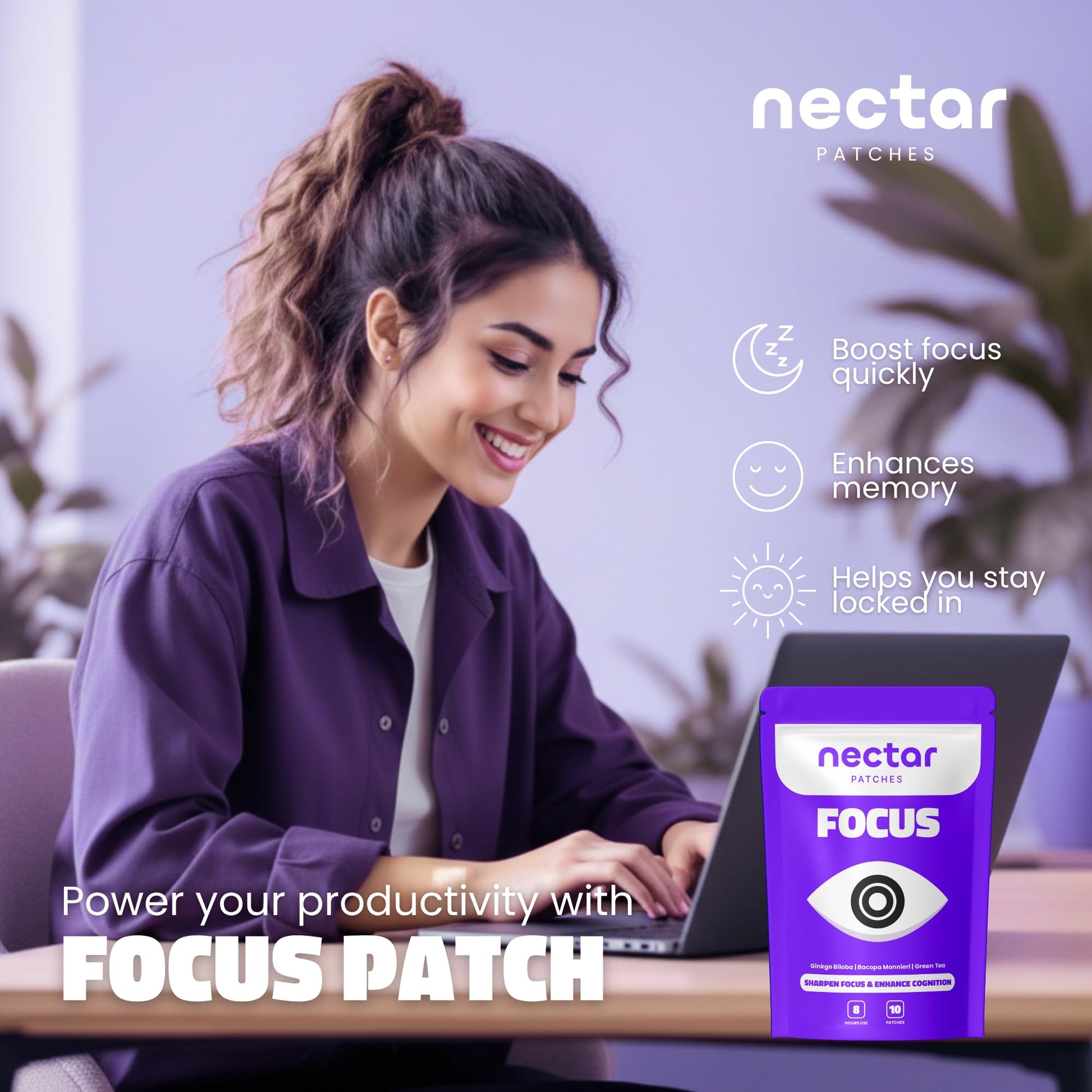 Nectar Focus Patches | Natural Cognitive Support with Ginkgo Biloba, Bacopa & Magnesium for Memory – Mental Clarity Neuro Patches for Work, Study – Clean Plant-Based Nootropic Alternative | 30 Count Nectar Patches uk supplements