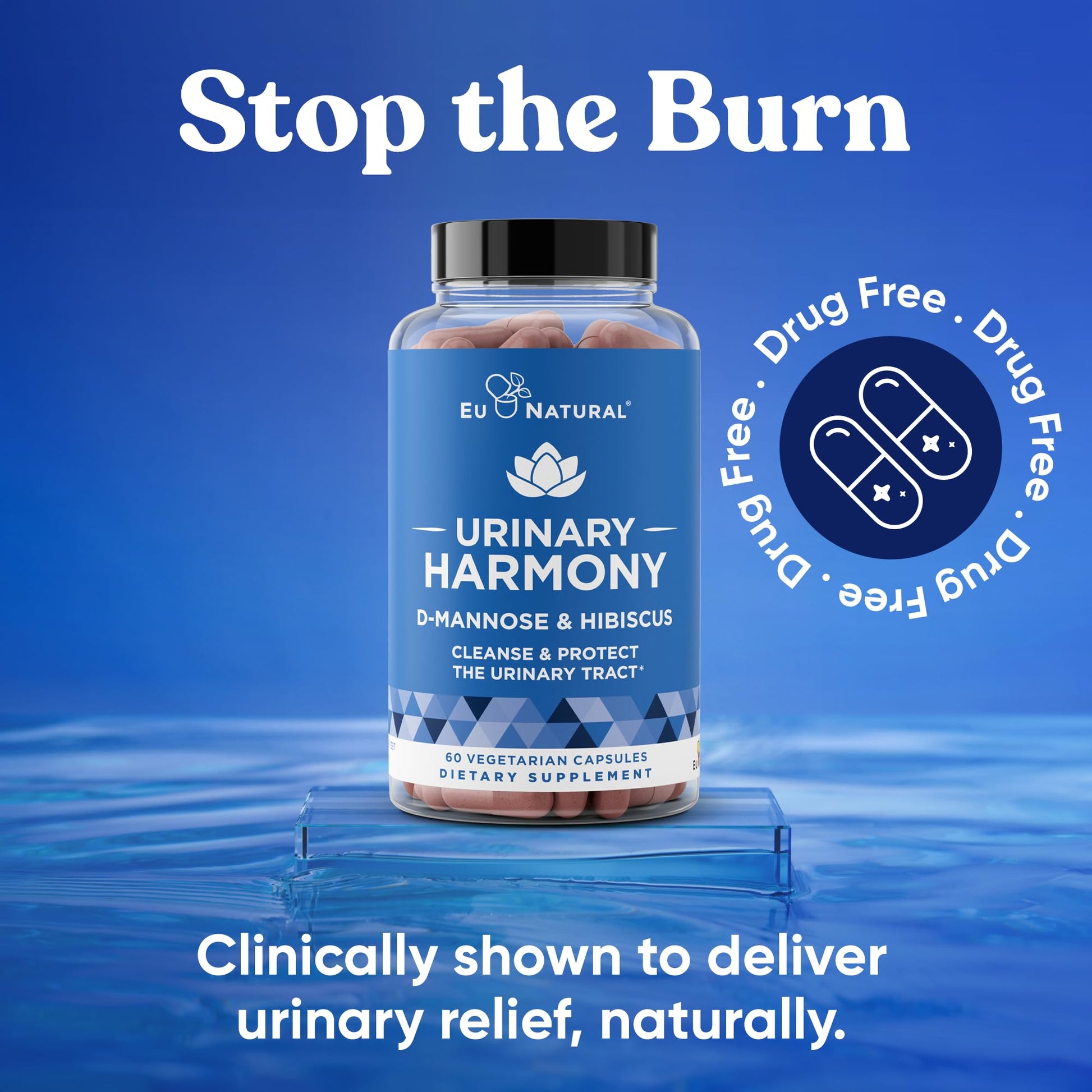 Eu Natural Urinary Harmony D-Mannose Supplement - Urinary Tract Health for Women - Fast-Acting Urinary Cleanse & Flush with Clinical-Strength D-Mannose & Hibiscus - 60 Capsules Eu Natural uk supplements