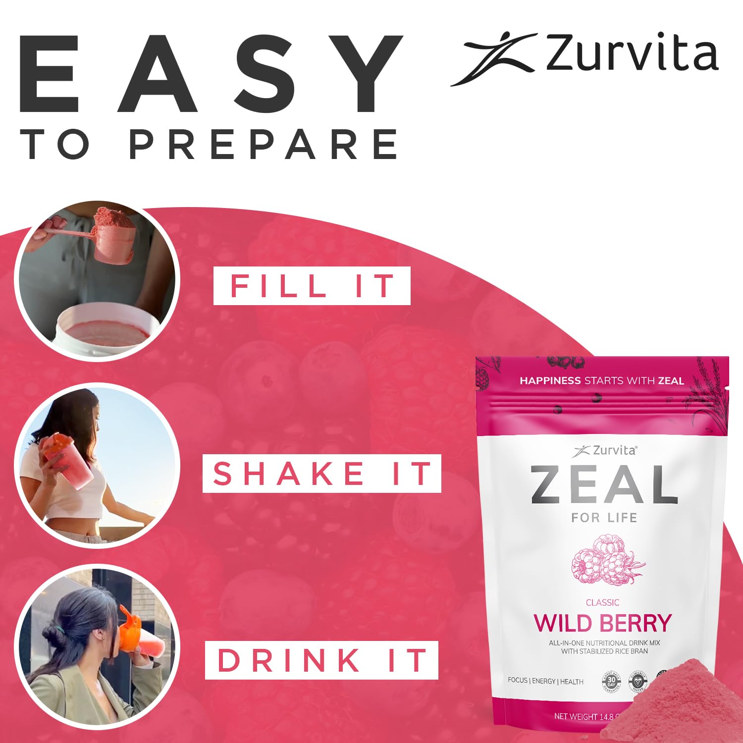 Zurvita - Zeal for Life 30-Day Wellness Bag - Wild Berry (Classic) - Nutritional Supplement for Vitality, Immunity, and Wellness - 420 Grams Zurvita uk supplements