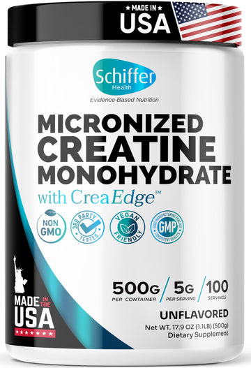 Creatine Monohydrate Powder 500g – Supports Muscle Growth, Strength & Cognitive Function*, 5g per Serv - 100 Servings, Pure Micronized Creatine for Enhanced Performance, Unflavored, 17.9 oz SCHIFFER HEALTH uk supplements