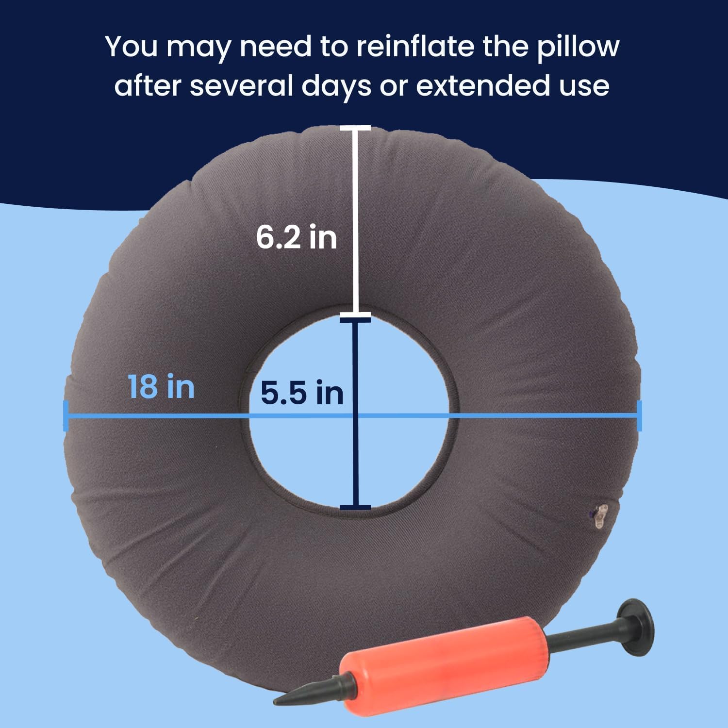 Dr. Frederick’s Original Inflatable Donut Pillow - 18" Seat Cushion for Tailbone Pain, Hemorrhoids & Bed Sores – Doctor-Developed for Postpartum, Prostatitis & Travel - Odor-Free, Durable Vinyl - Gray Dr. Frederick's Original uk supplements