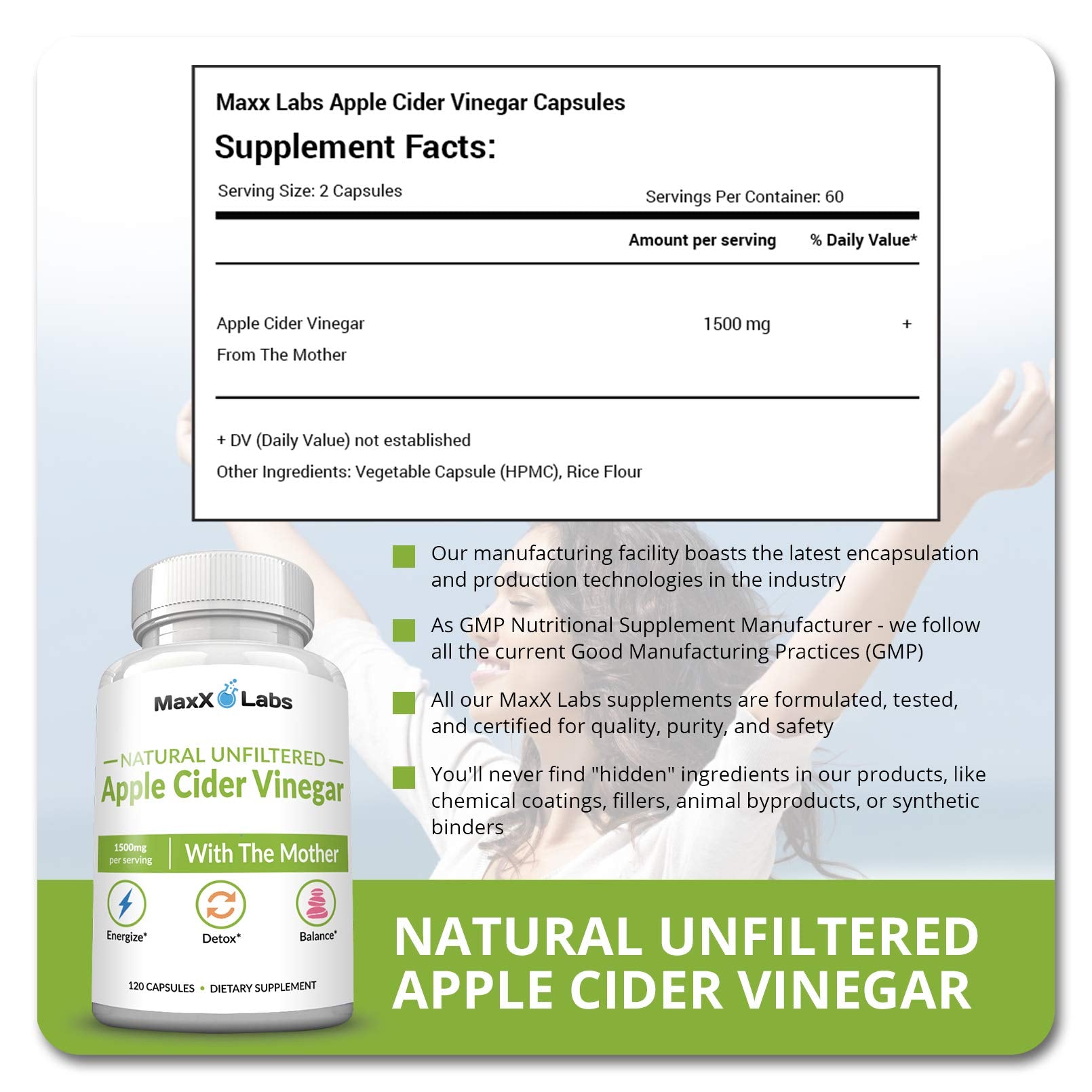 Apple Cider Vinegar Capsules with The Mother - Healthy Keto Diet Supplements MaxX Labs uk supplements