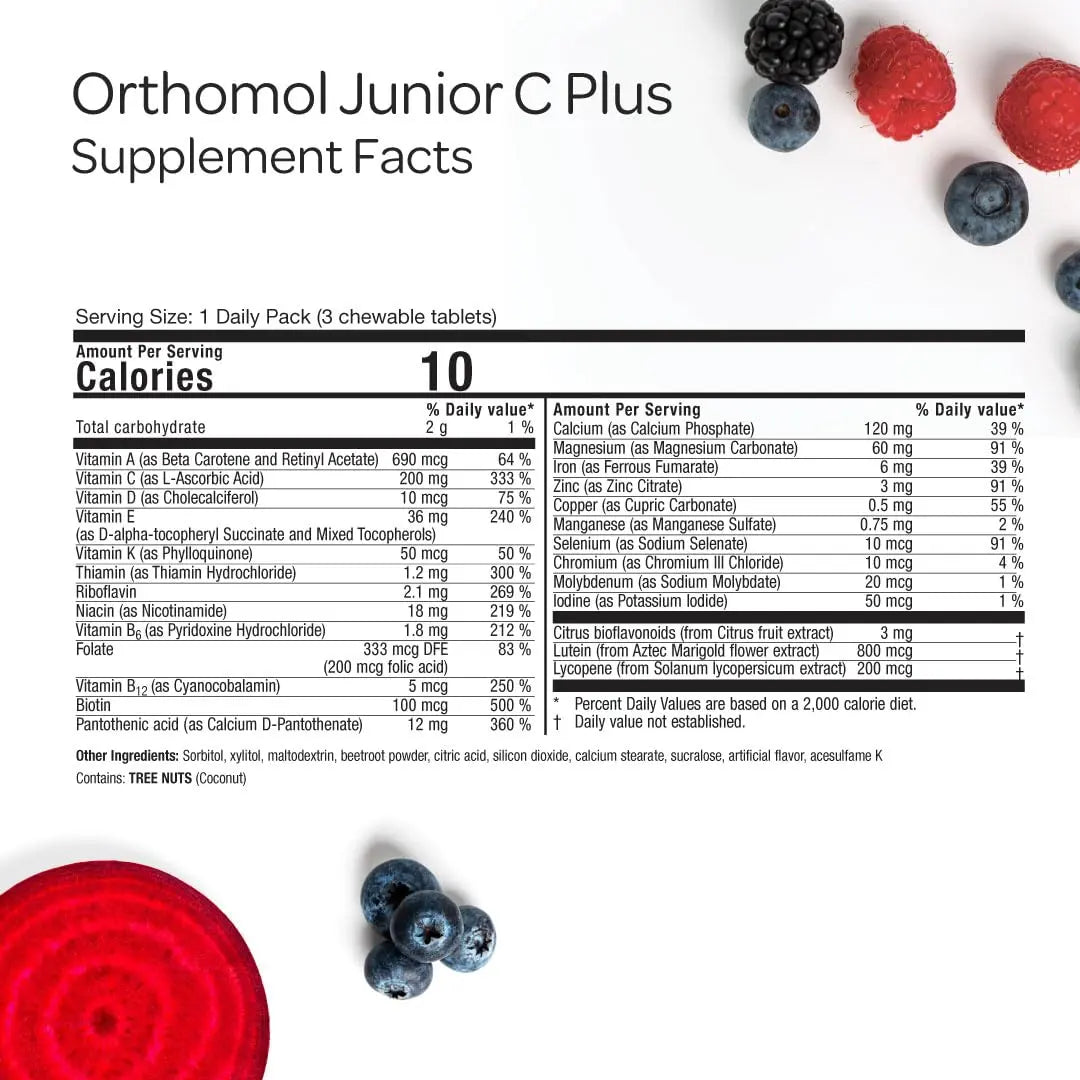 Orthomol Immun Junior C Plus, Kid's Multivitamin, Wildberry Flavor, 30-Day Supply Orthomol uk supplements