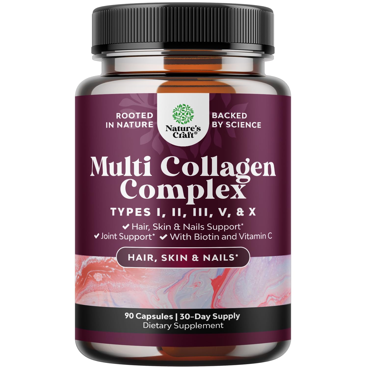 Advanced Multi Collagen Complex - Ageless Multi Collagen Peptides Supplements with Type 1 2 3 5 & X & Biotin for Hair, Skin and Nails Vitamins - Biotin Supplements for Women & Men - 90 Count Natures Craft uk supplements