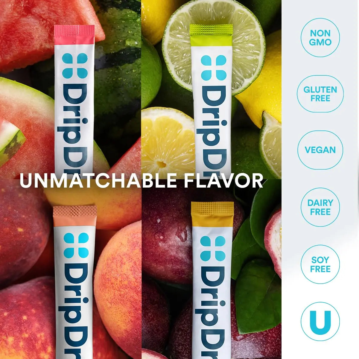 DripDrop Sugar Free Hydration Packets - Zero Classic Variety Pack - Single Serve Electrolytes Powder Drink Mix - Lemon Lime, Watermelon, Peach, Passion Fruit DripDrop uk supplements