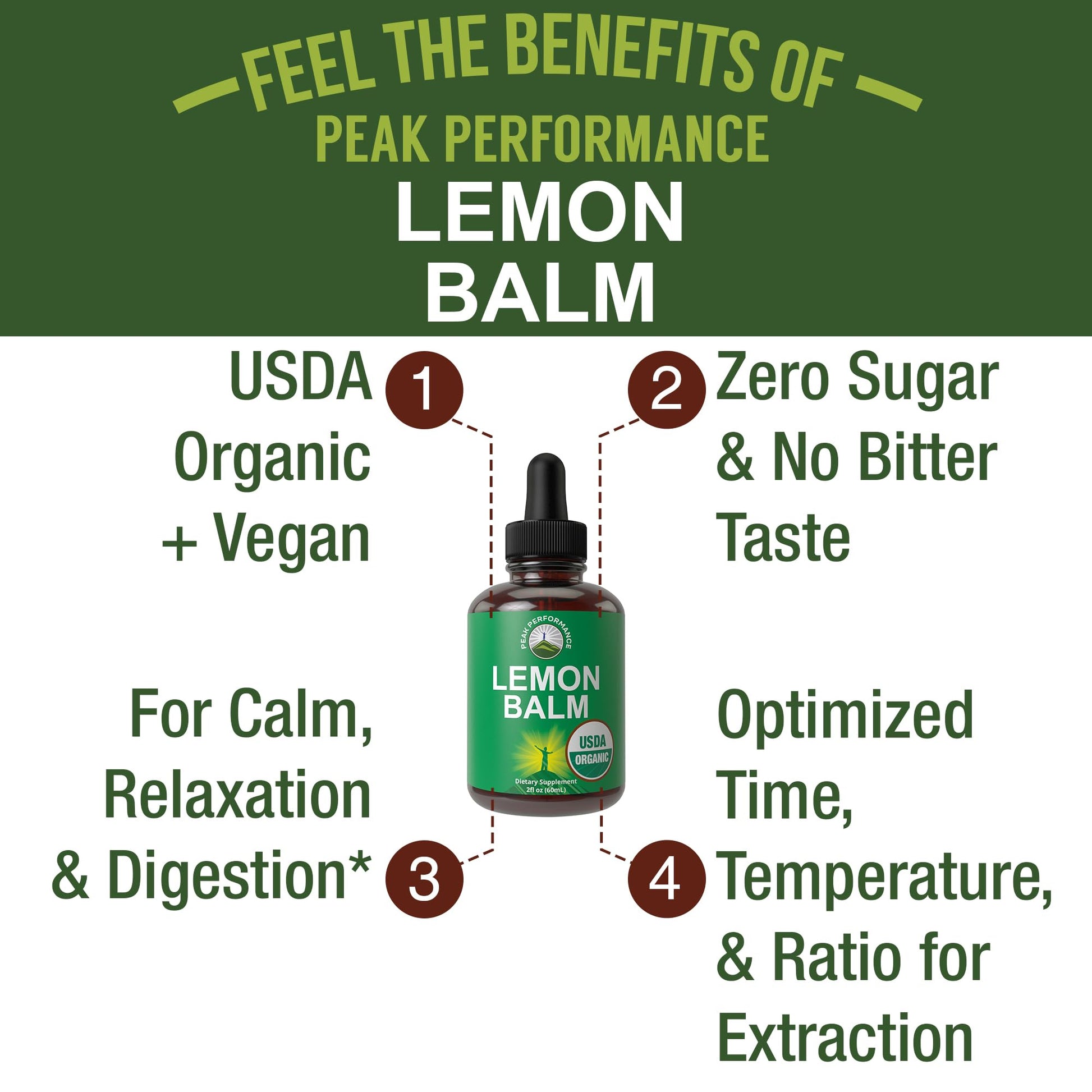 USDA Organic Lemon Balm Tincture. Liquid Organic Lemon Balm Oil Drops Supplement for Relaxation, Calm, Digestion. Vegan Leaf Extract. Zero Sugar, Gluten Free Supplements for Women and Men Peak Performance uk supplements