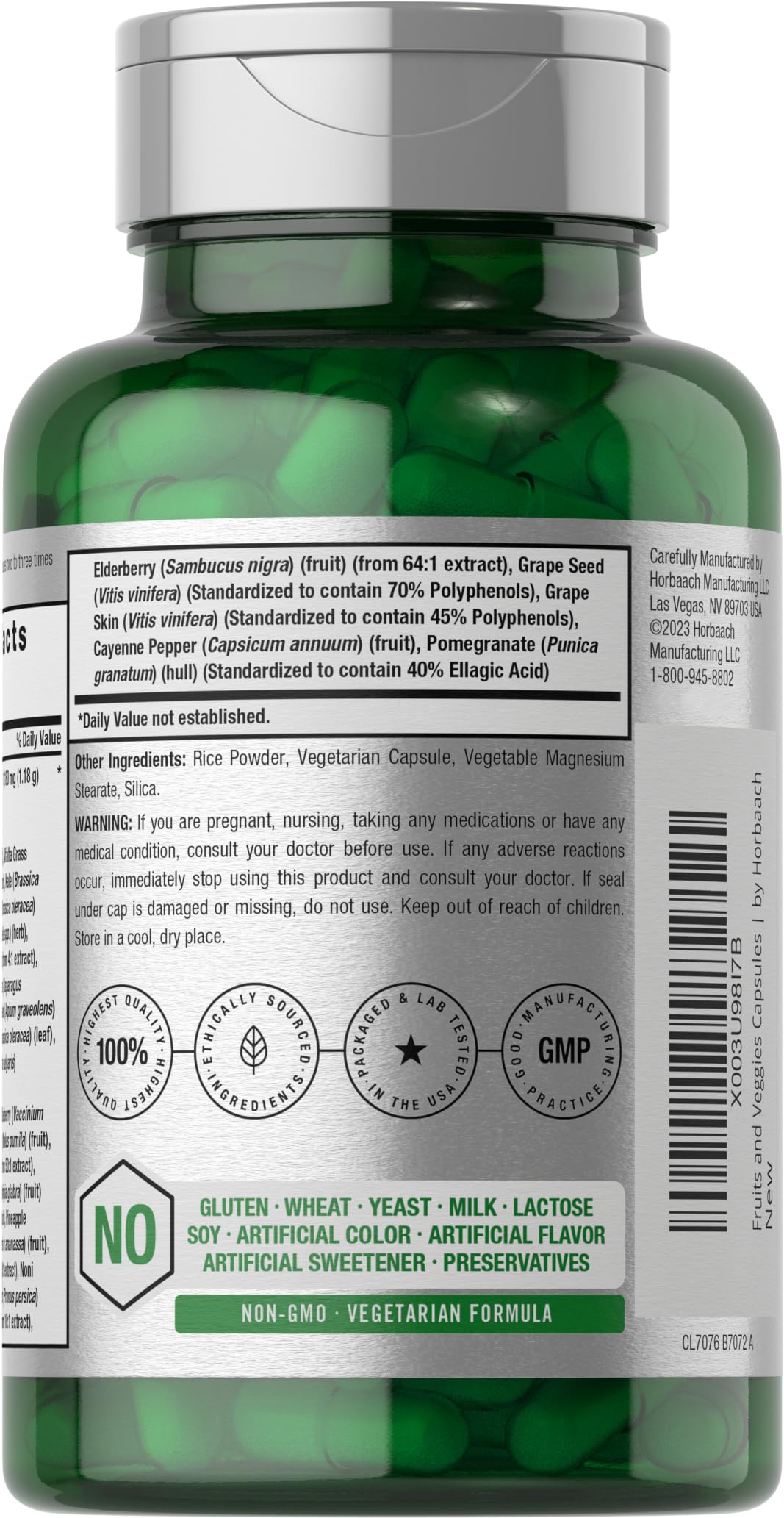 Horbäach Mega Fruits and Veggies Supplement | 100 Capsules | Vegetarian, Non-GMO and Gluten Free Horbäach uk supplements