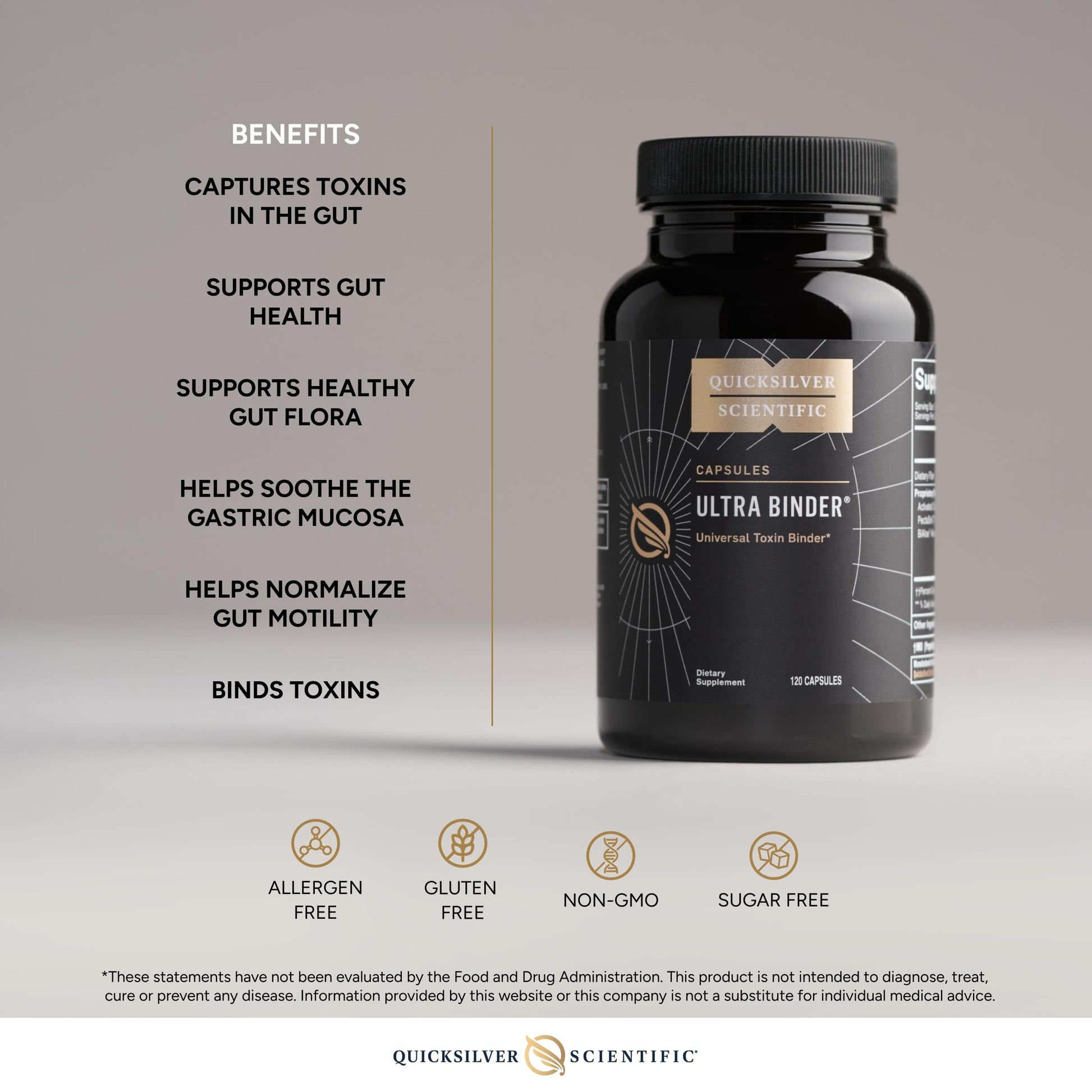 Quicksilver Scientific Ultra Binder - Multi Toxin Binder with Bentonite Clay Powder, Zeolite Detox & Charcoal - Supplement for Gut Support & The Body's Toxin Removal Process (120 Capsules) Quicksilver Scientific uk supplements