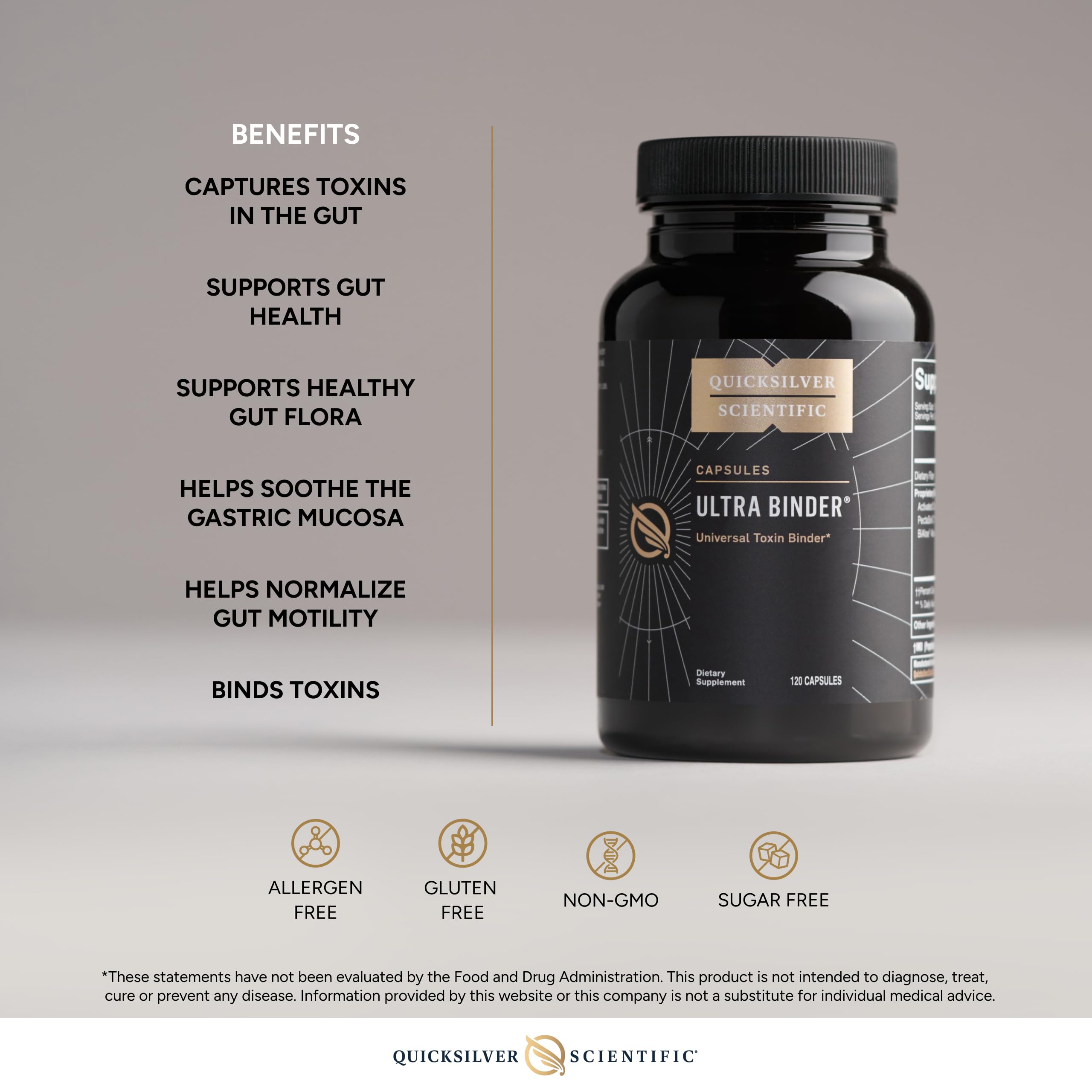 Quicksilver Scientific Ultra Binder - Multi Toxin Binder with Bentonite Clay Powder, Zeolite Detox & Charcoal - Supplement for Gut Support & The Body's Toxin Removal Process (120 Capsules) Quicksilver Scientific uk supplements