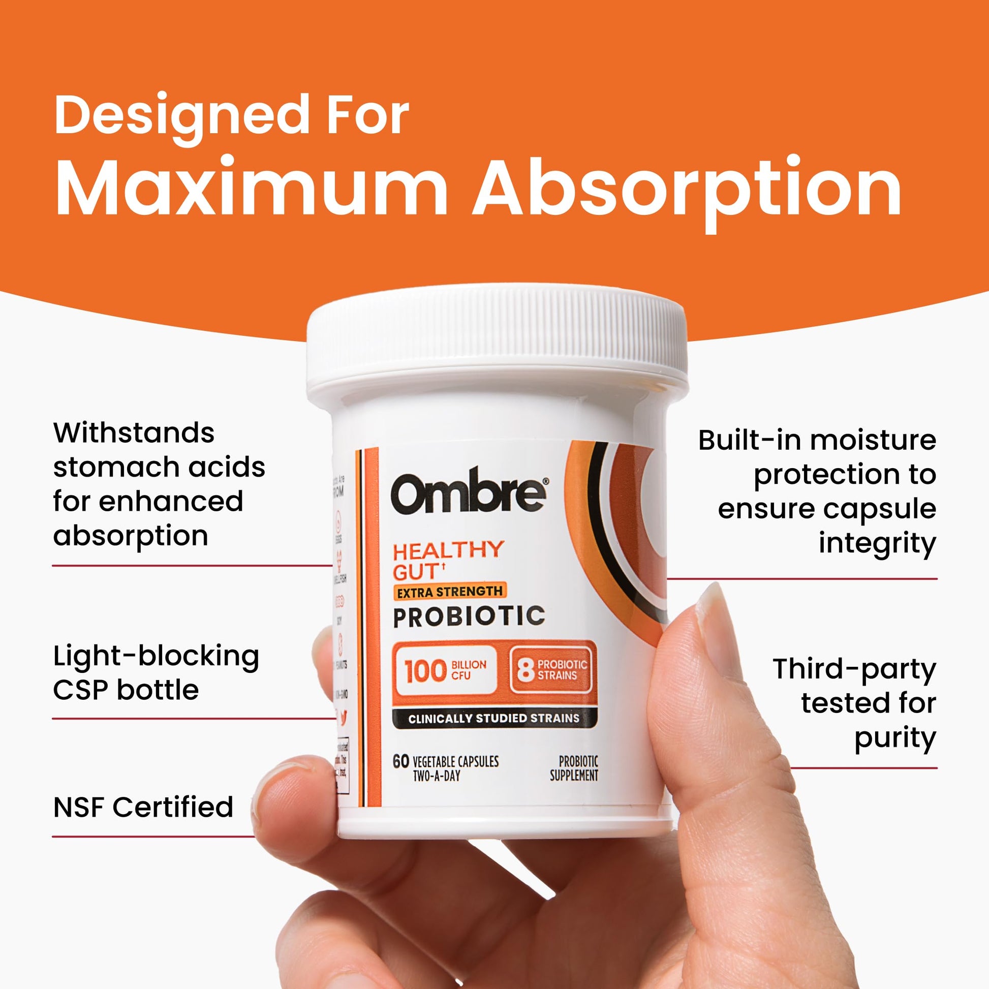 Ombre Healthy Gut Probiotics for Digestive Health 100 Billion CFU - Prebiotics and Probiotics for Women & Men with Lactobacillus Acidophilus & Digestive Enzymes, Gut Health Support, Vegan, 30 Servings Ombre uk supplements