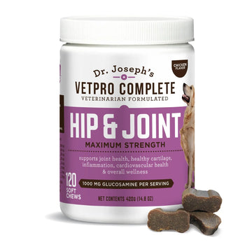 Dr. Joseph's VetPro Complete Dog Hip & Joint Supplement for Arthritis Pain Relief – High-Strength Glucosamine & Chondroitin Chews for Senior Dogs – Vet Formulated Daily Treats, Chicken Flavor, 120 Ct VetPro Complete uk supplements