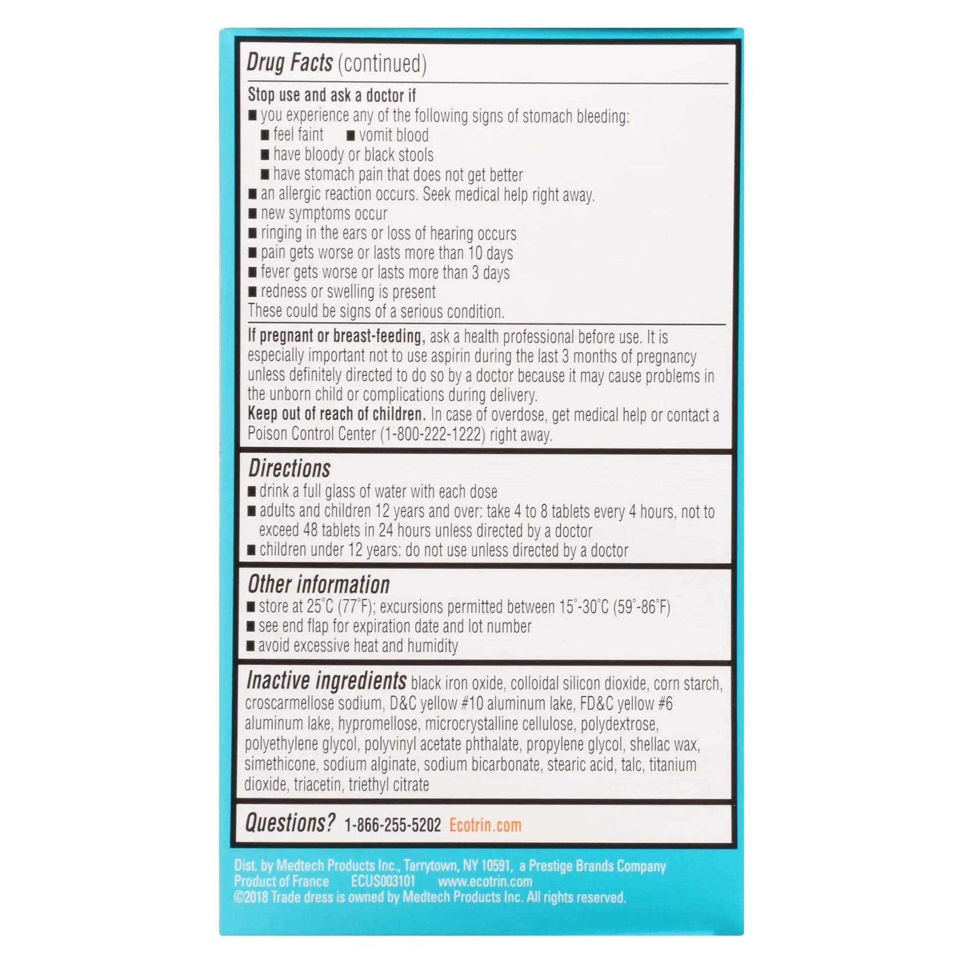 Ecotrin Safety Coated Aspirin Pain Reliever Tablets, Low Strength, NSAID 81mg, 365 ct (Pack of 2) Ecotrin uk supplements