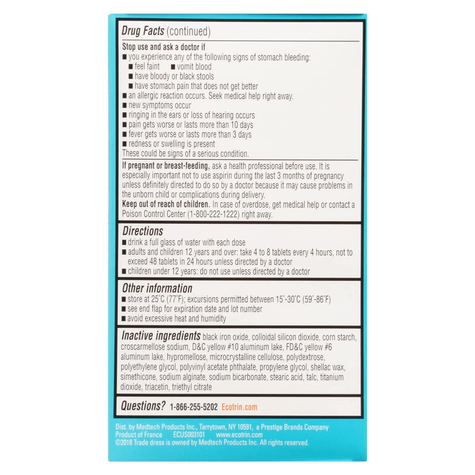 Ecotrin Safety Coated Aspirin Pain Reliever Tablets, Low Strength, NSAID 81mg, 365 ct (Pack of 2) Ecotrin uk supplements