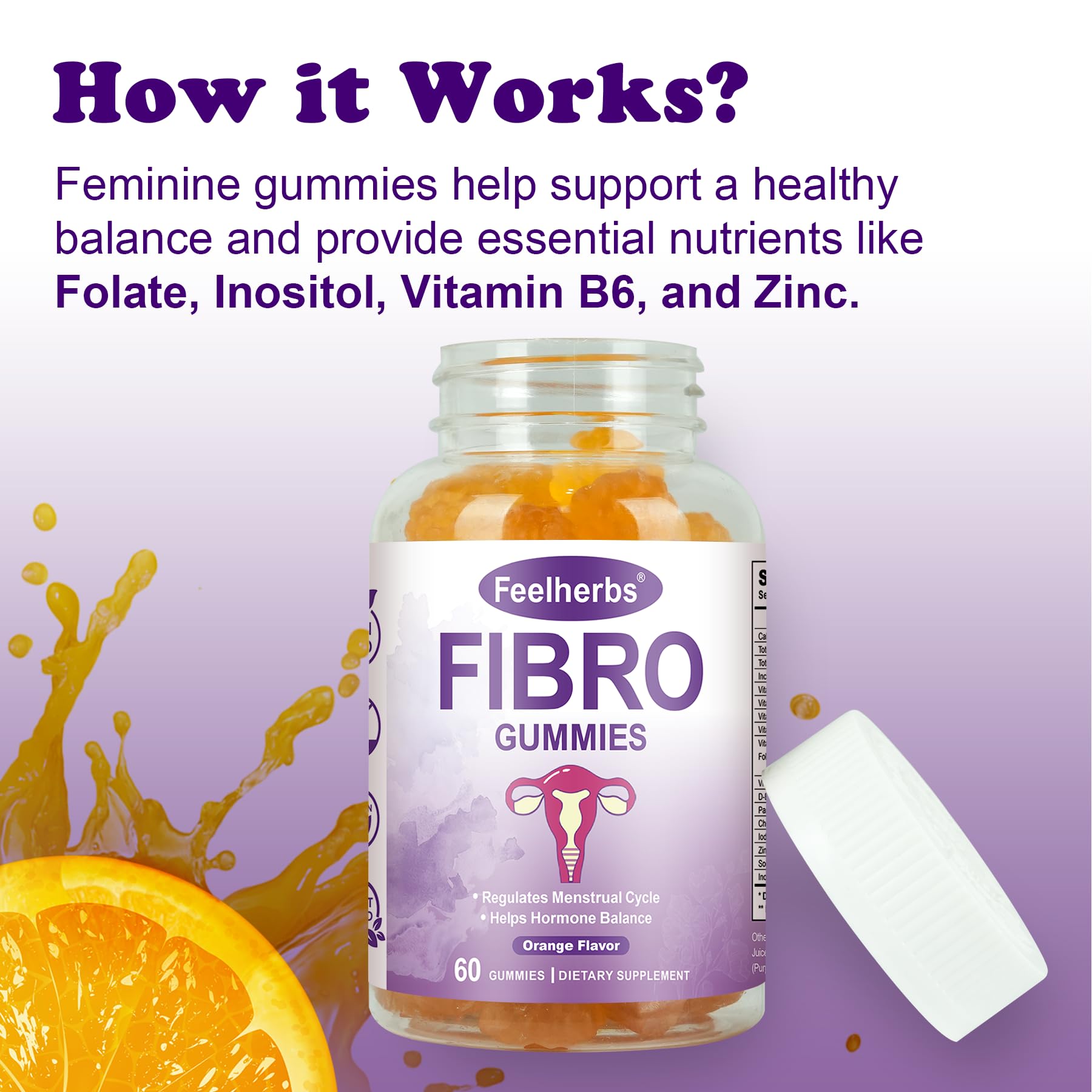 Fibro Gummies for Women Ovarian, Multivitamin Gummies for Hormone Balance, Ovarian Support Inositol Gummy with Vitamin A, E, and Minerals, 60 Count Feelherbs uk supplements