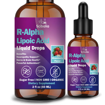 R Alpha Lipoic Acid 600mg Liquid Drops for Neuropathy, Advanced 11-in-1 Stabilized R-ALA Supplement w. Benfotiamine Acetyl L-Carnitine Vitamin C E for Antioxidant Nerve Brain Energy Health Non GMO Scibalia uk supplements