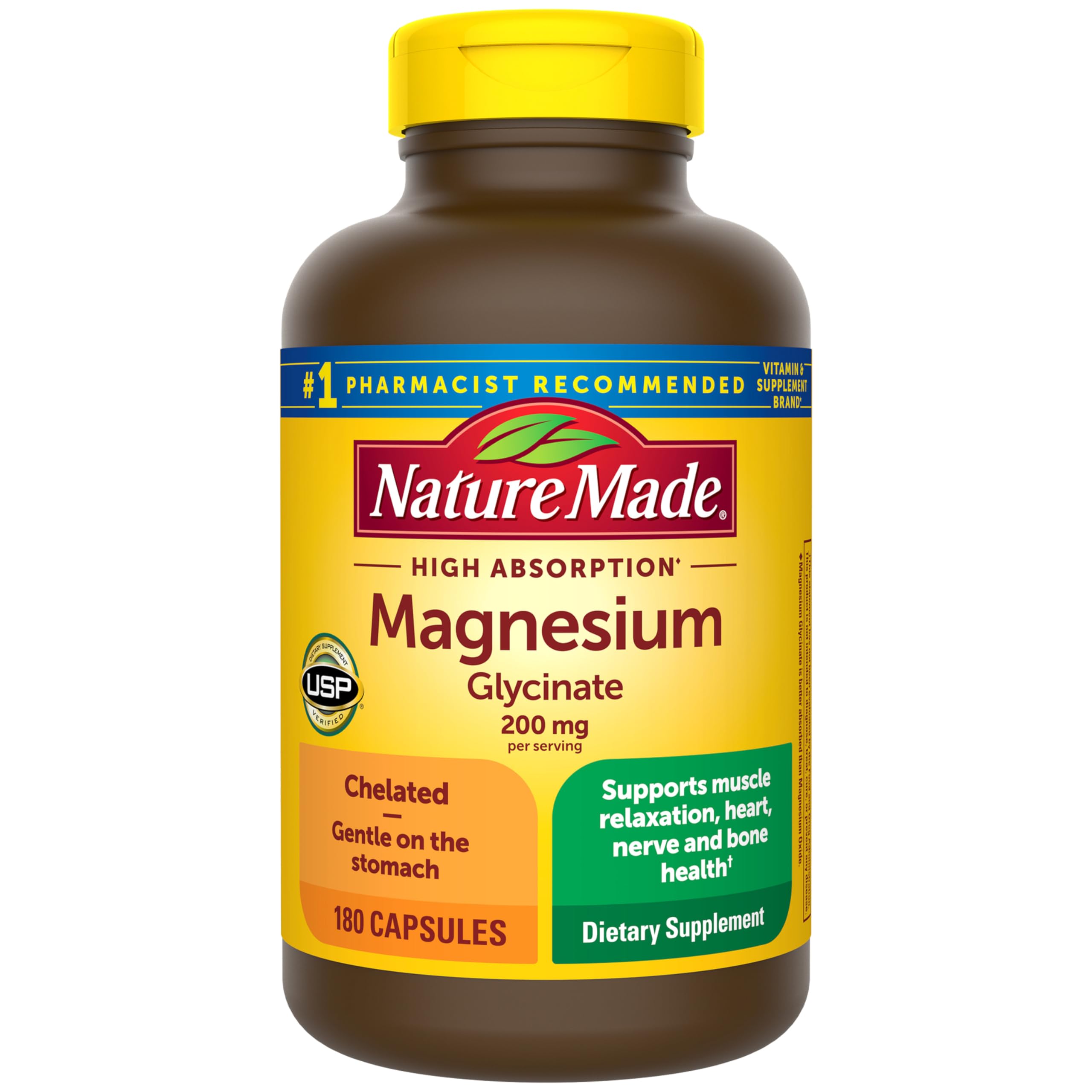 Nature Made Magnesium Glycinate 200 mg per serving, Magnesium Supplement for Muscle, Heart, Nerve and Bone Support, 180 Magnesium Bisglycinate Capsules, 90 Day Supply Nature Made uk supplements