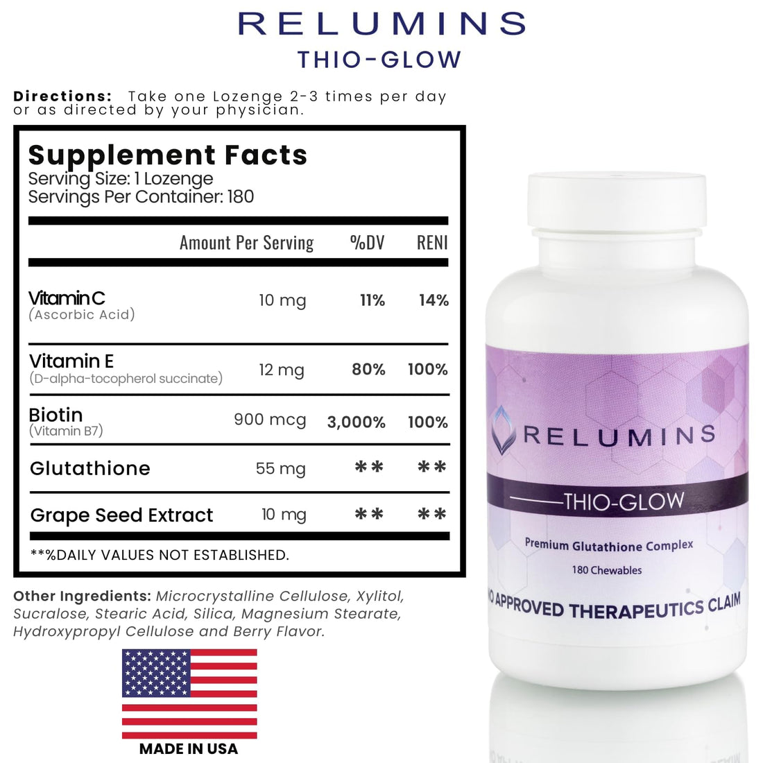 Relumins Thio-Glow Chewable Sublingual Glutathione Complex with Biotin, VIT C & E, Plus Grapeseed Polyphenols – 330mg Gluta Per Serving – 4X Effective, Ultimate Wellness Gift for Moms x 3 Bots Relumins uk supplements
