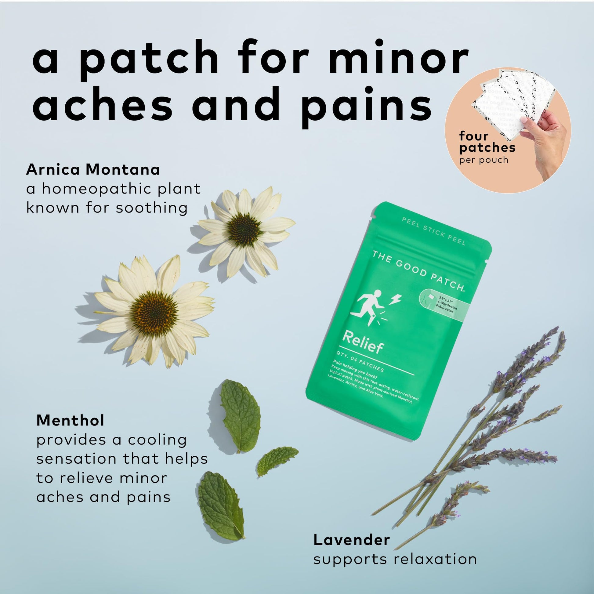 The Good Patch Muscle Pain Relief Patches, Natural Patch with Menthol, Lavender, Arnica and Aloe Vera, Sustained Release, Plant Powered Wearable Wellness, For Back, Neck, Arms, Legs (16 Total Patches) The Good Patch uk supplements