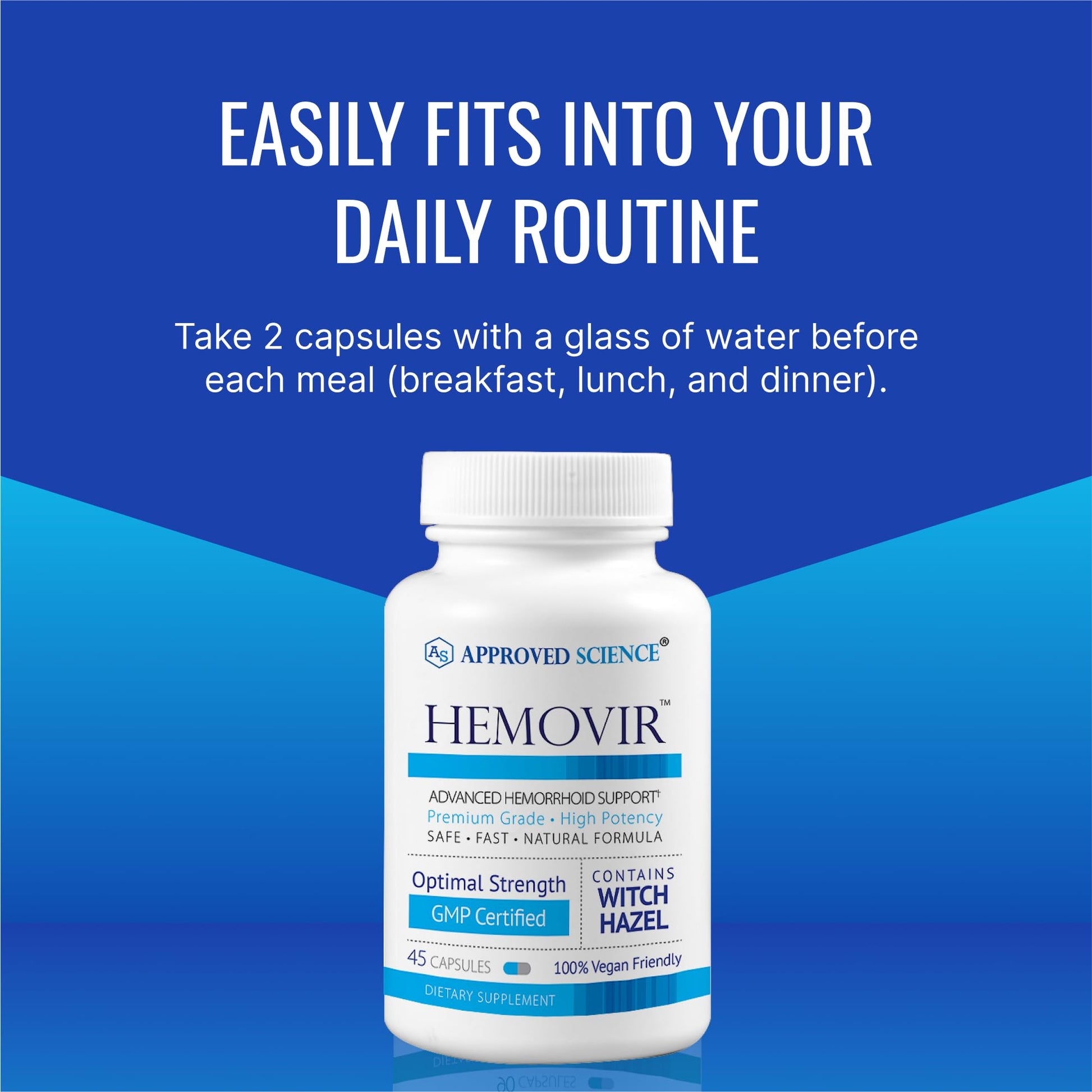 Approved Science Hemovir - Hemorrhoid Support Supplement - Witch Hazel, Horse Chestnut - 45 Capsules - 1 Bottle - Vegan Approved Science uk supplements