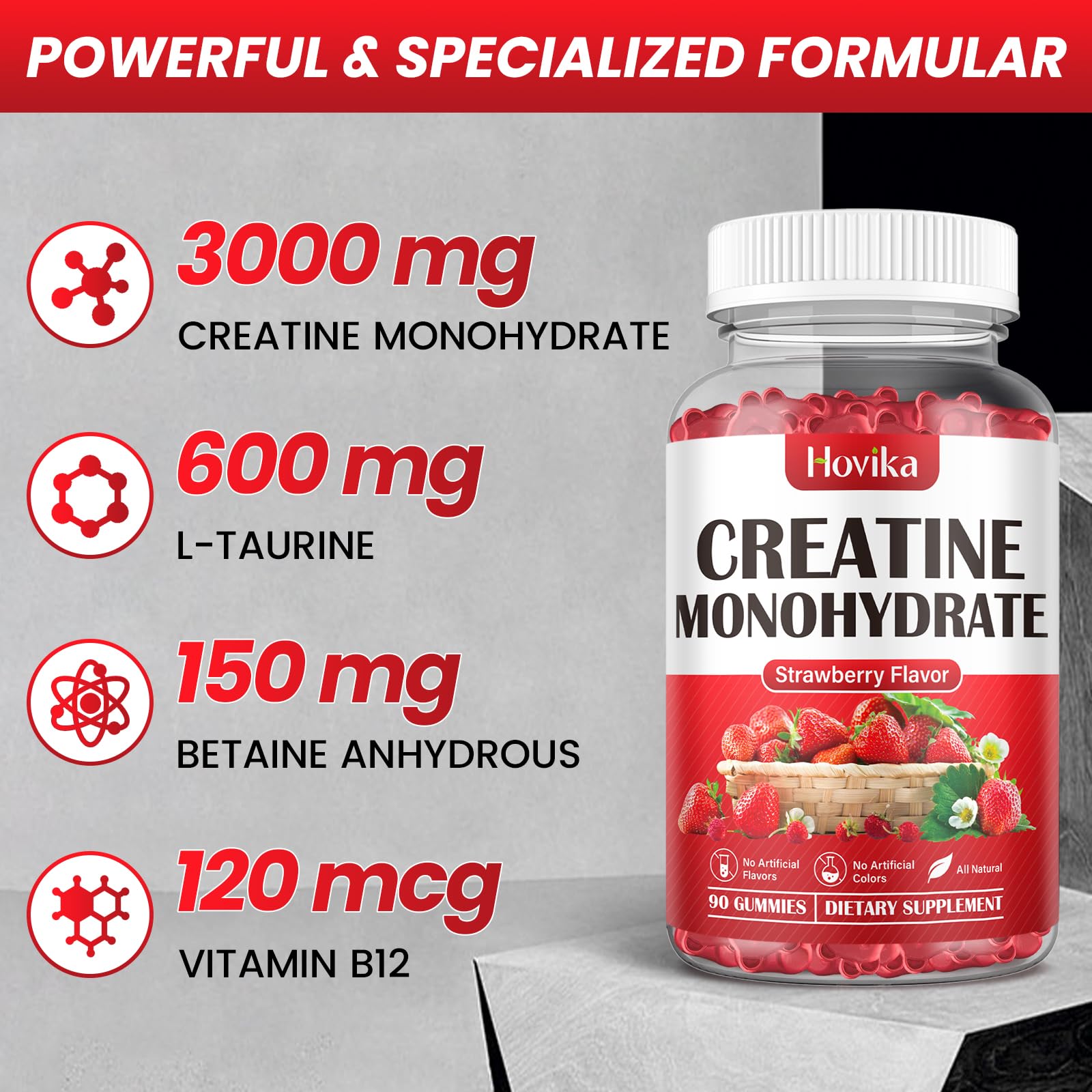 Hovika Creatine Monohydrate Gummies for Men & Women, Chewable 3g Creatine Monohy Hovika uk supplements