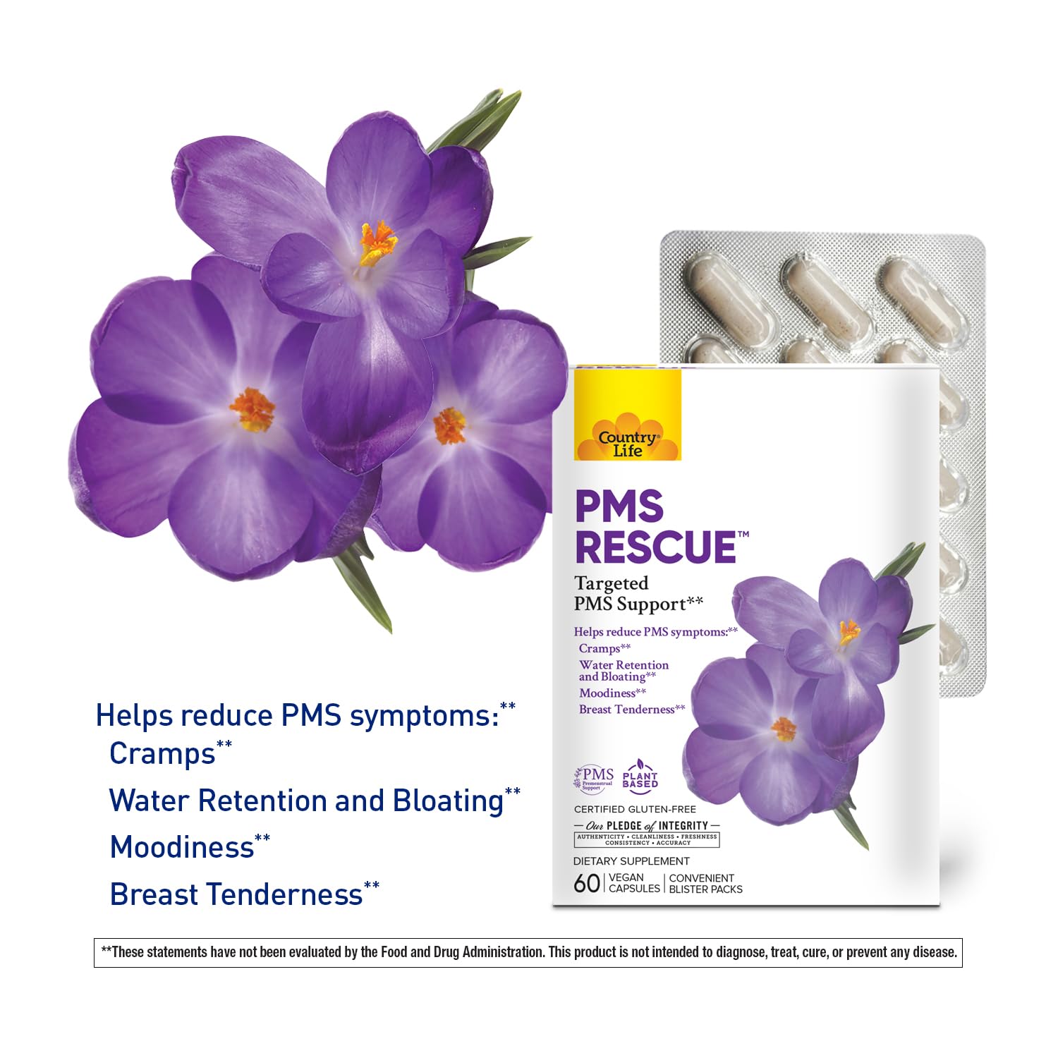 Country Life PMS Rescue – PMS Support Supplement for Women, Menstrual Cycle Support, Helps Support Mood, Bloating & Cramps, Herbal & Nutrient Blend, Vegan Capsules, 60 Count Country Life uk supplements
