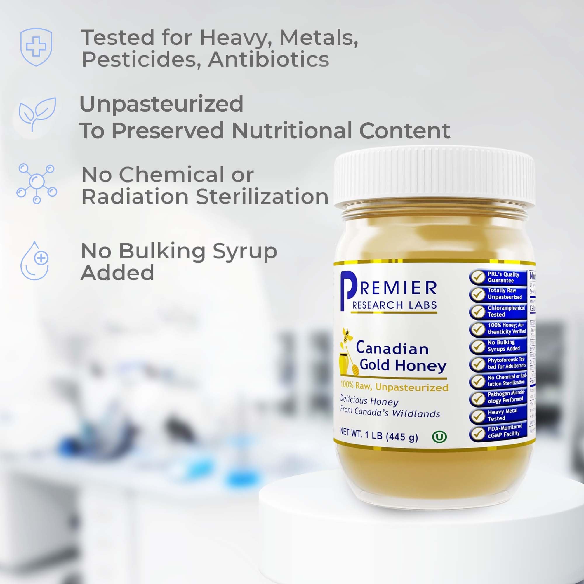 Premier Research Labs Canadian Gold Honey - Raw Honey, Pure Honey, Raw Unpasteurized Honey, Unfiltered, 100% Pure, Sugar-Free, Unprocessed Wildflower Honey - 1 lb Jar Premier Research Labs uk supplements