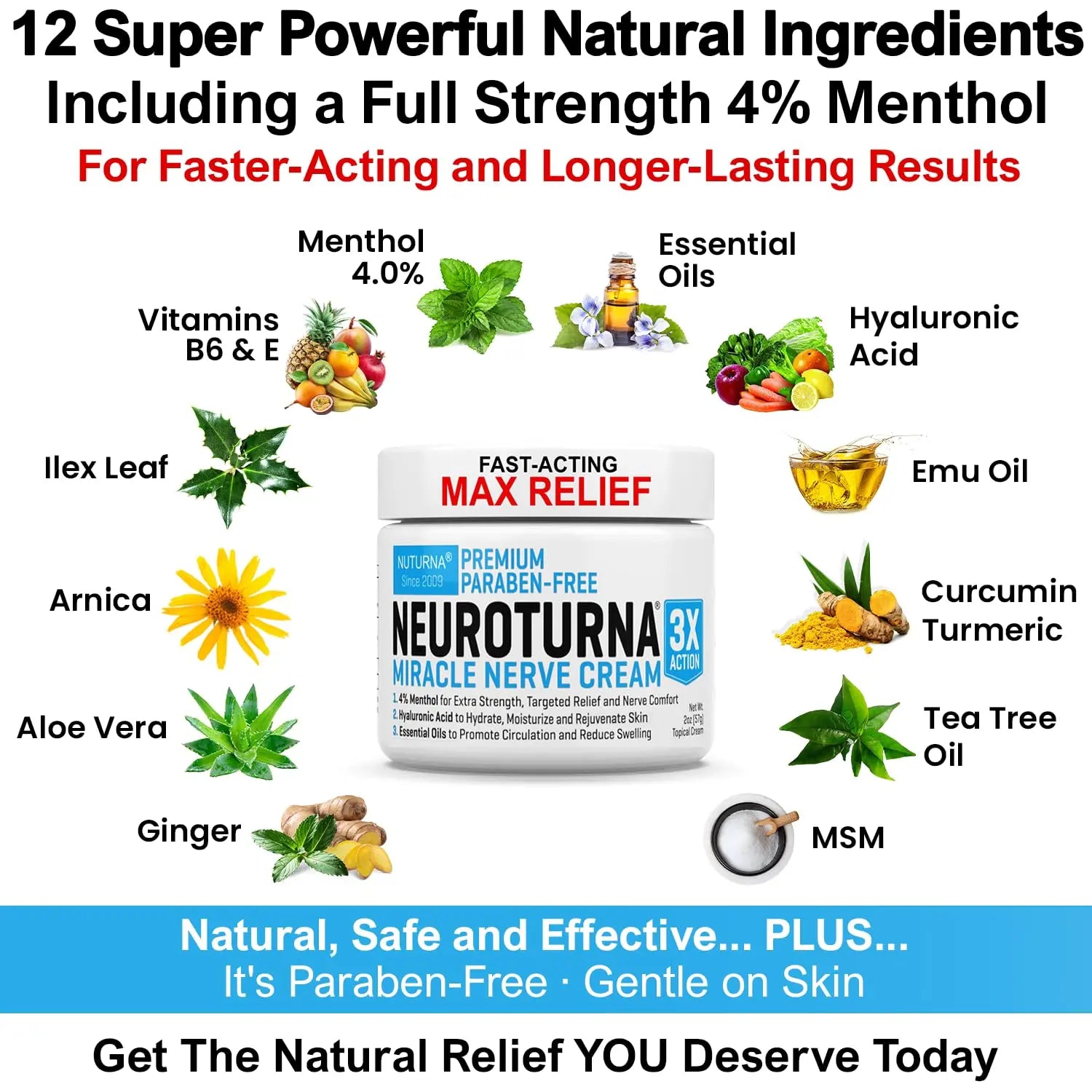 Neuropathy Nerve Relief Cream - Premium Nerve Cream 3X Action for Targeted Relief and Soothing Nerve Comfort - Maximum Strength with 4% Menthol, MSM for Feet Hands Legs Toes & Back - Extra Large 6 Oz Nuturna uk supplements