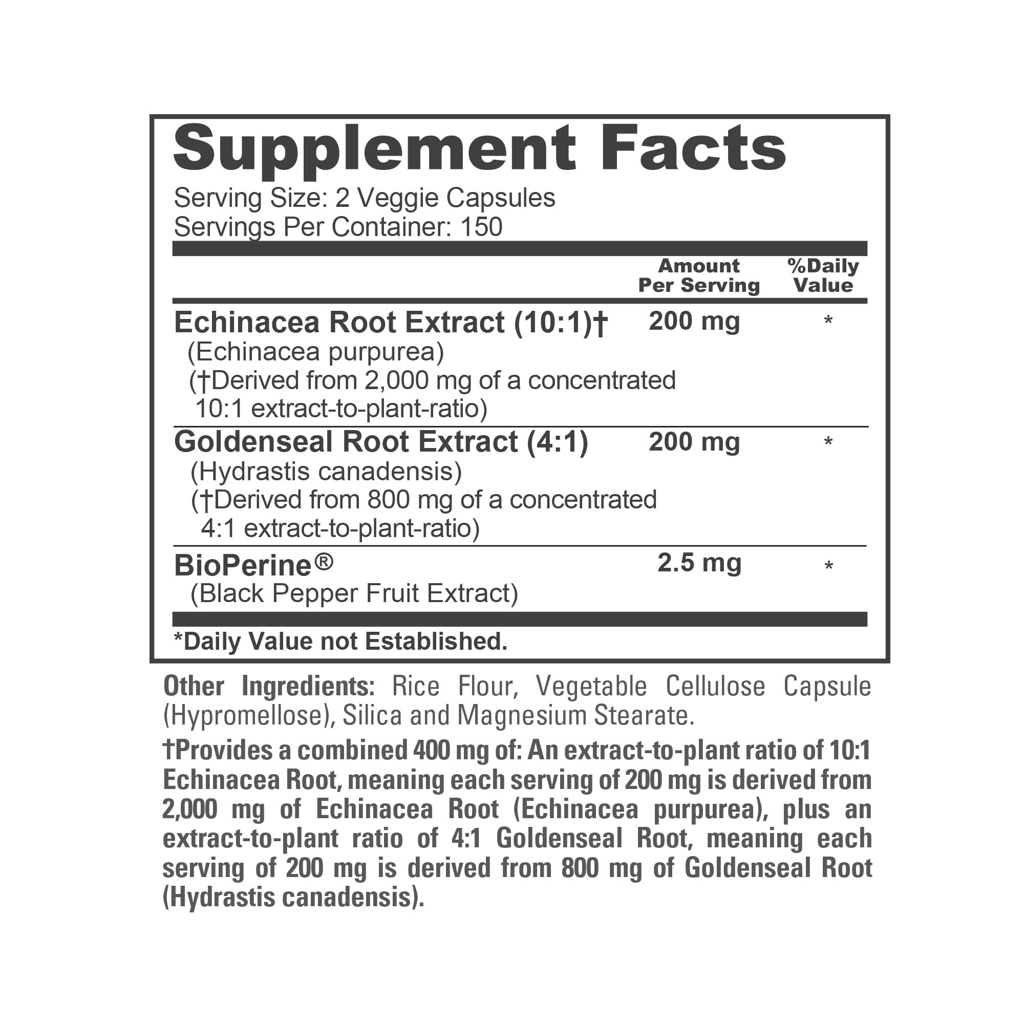 NusaPure Echinacea Goldenseal 200mg, (Extract 10:1, Equivalent to 2,000mg), 200mg, (Extract 4:1, Equivalent to 800mg) - 2800mg 300 Veggie Caps (Vegetarian, Non-GMO, Vegan) NusaPure uk supplements