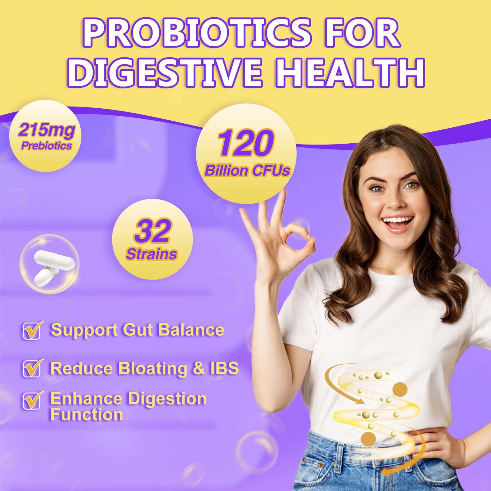 Probiotics for Women & Men Digestive Health，120 Billion CFUs, Prebiotics and Probiotics DRFOSTER uk supplements