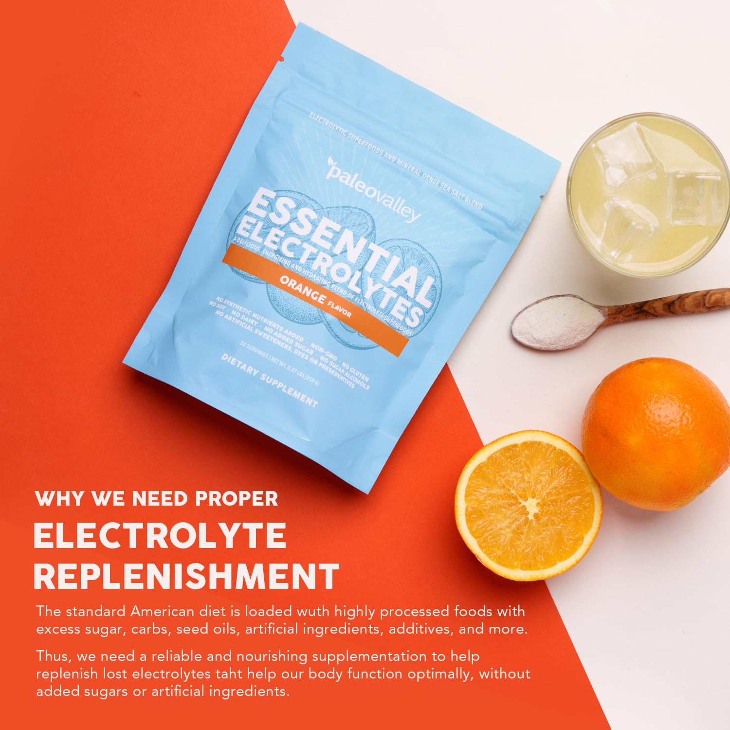 Paleovalley Essential Electrolytes Powder - Full Spectrum Orange Electrolyte Powder for Hydration, Energy and Muscle Recovery - No Sugar Added - 30 Servings Paleovalley uk supplements