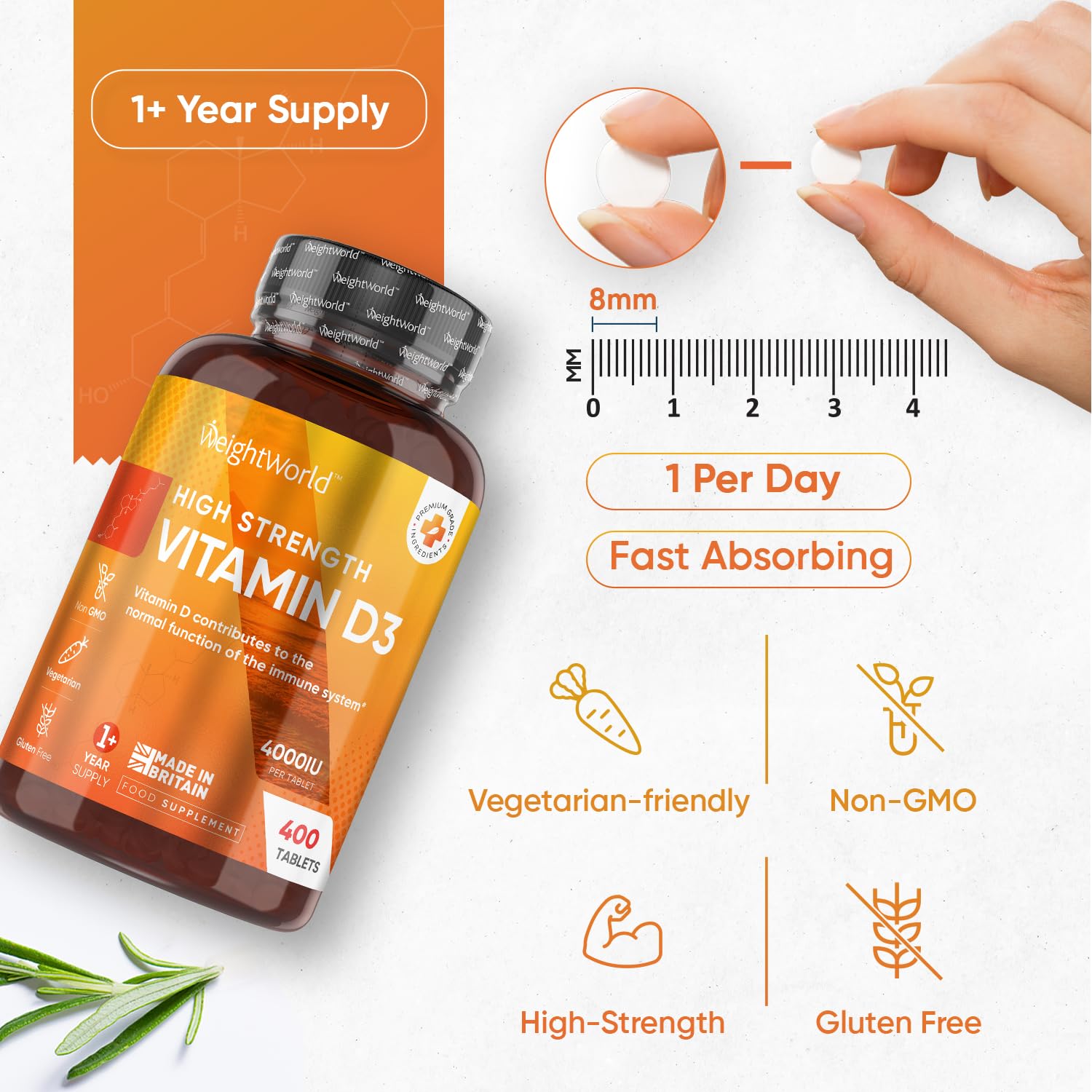 Vitamin D3 4000 IU – 400 High Strength Vitamin D Tablets (1+ Year Supply) – Vegetarian WeightWorld uk supplements