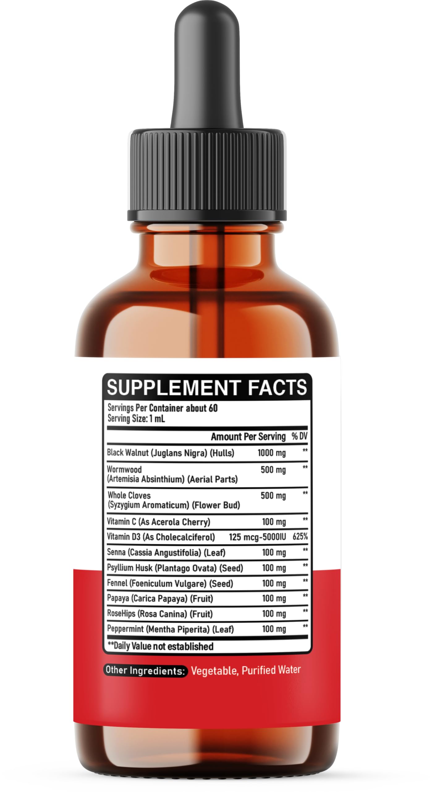 DEDICAD 11in1 Black Walnut Wormwood Cloves Liquid Drops with Cloves Buds, Senna Leaf, Psyllium Husk, Fennel Seed, Papaya Leaf and More - 2 oz Fl - 60 Days - Strawberry Flavor DEDICAD uk supplements