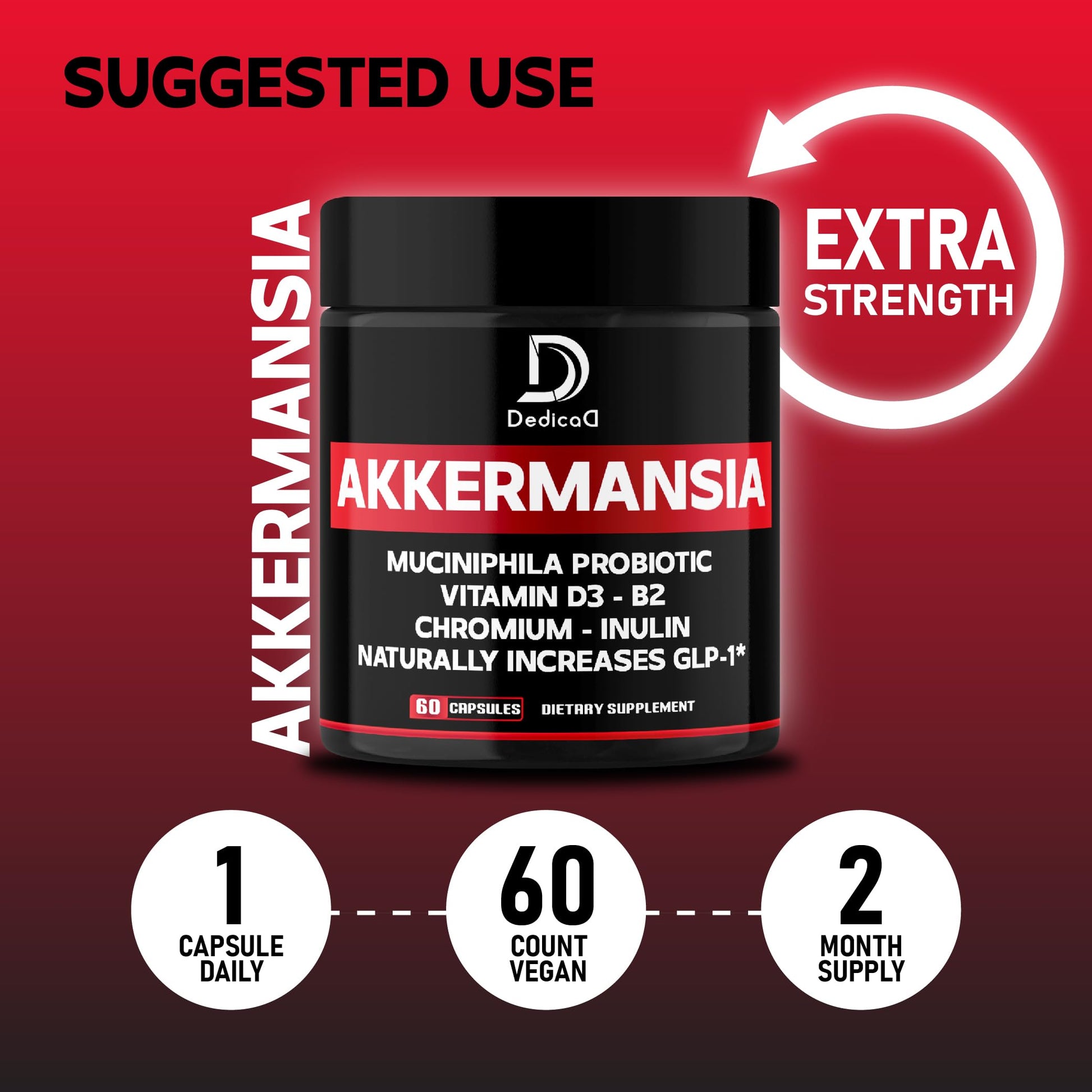 DEDICAD Akkermansia Probiotic for Increases GLP-1 - Contains Inulin, Bacillus Coagulans, Lactobacillus Acidophilus & Chromium - 60 Days Supply - 60 Capsules DEDICAD uk supplements