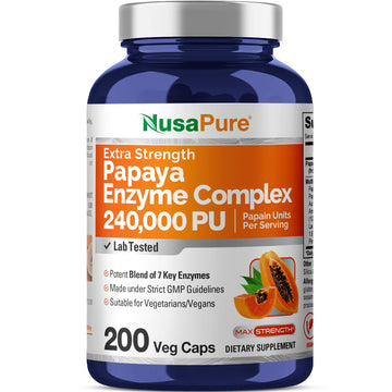NusaPure Papaya Papain Enzyme Complex 240,000 PU - 200 Veggie Caps - Suitable for Vegetarian, Vegan Non-GMO NusaPure uk supplements