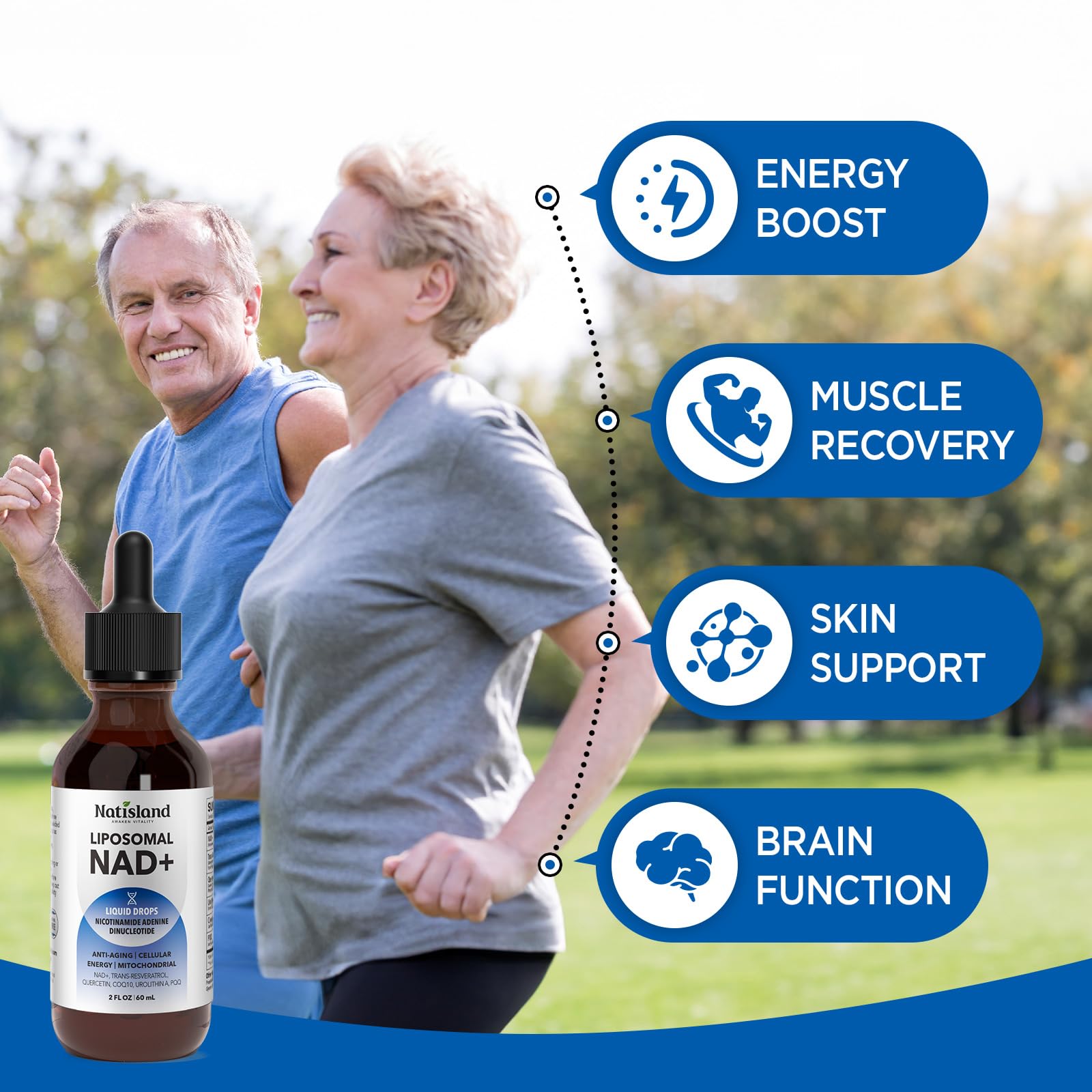 NATISLAND Liposomal NAD Supplement, 1000mg NAD+ Liquid Drops for Women & Men, with Resveratrol, Urolithin A, Quercetin, CoQ10 & PQQ, for Cellular & Metabolism Health, Energy & Anti-Aging, 2 Fl Oz NATISLAND uk supplements