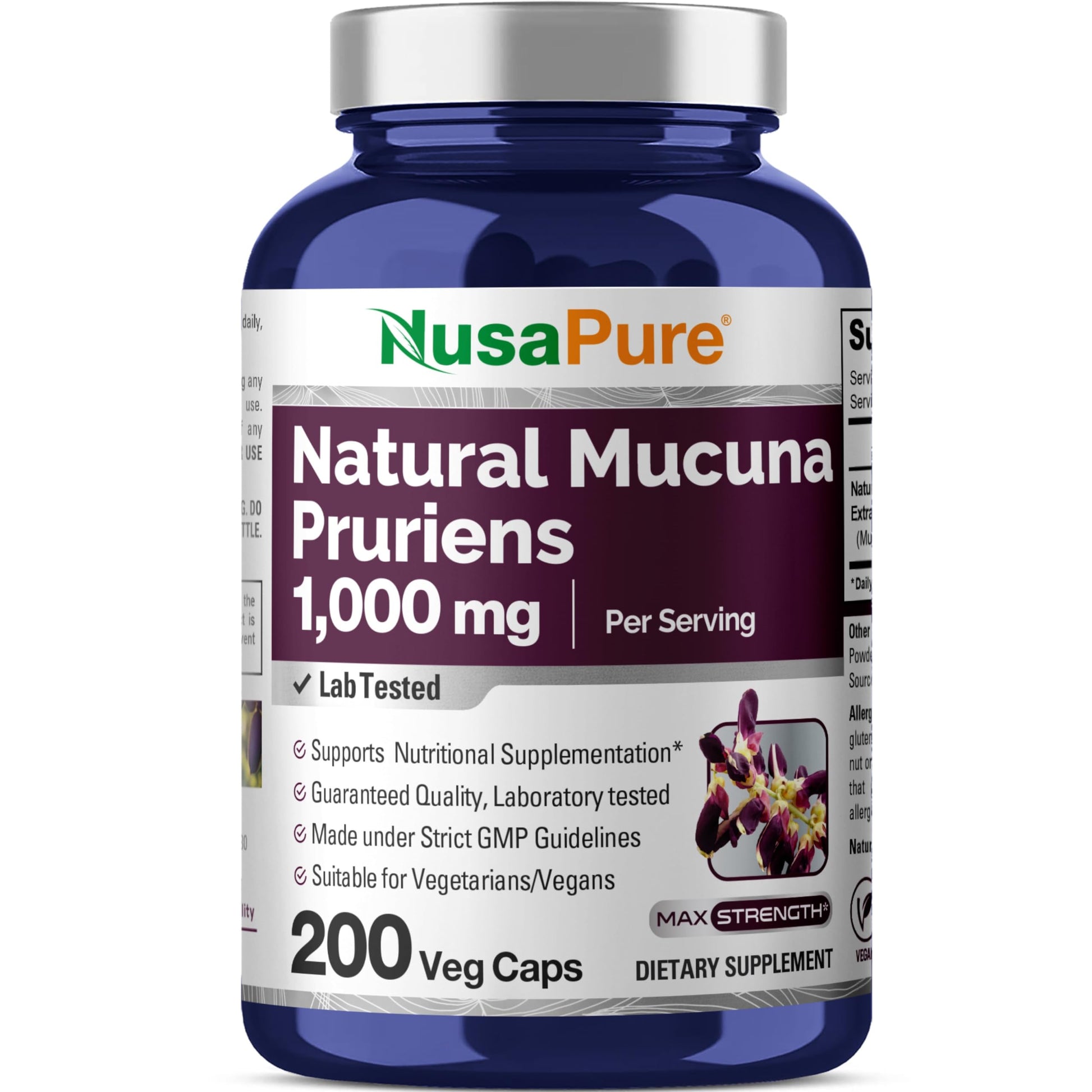 NusaPure Mucuna Pruriens 1000mg 200 Veggie Caps (Non-GMO, 100% Vegetarian, Vegan) NusaPure uk supplements