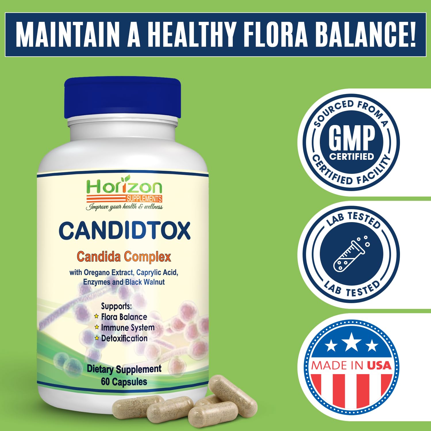 Candida Cleanse Support and Detox with Natural Herbs, probiotics and Oregano Oil Horizon Supplements uk supplements