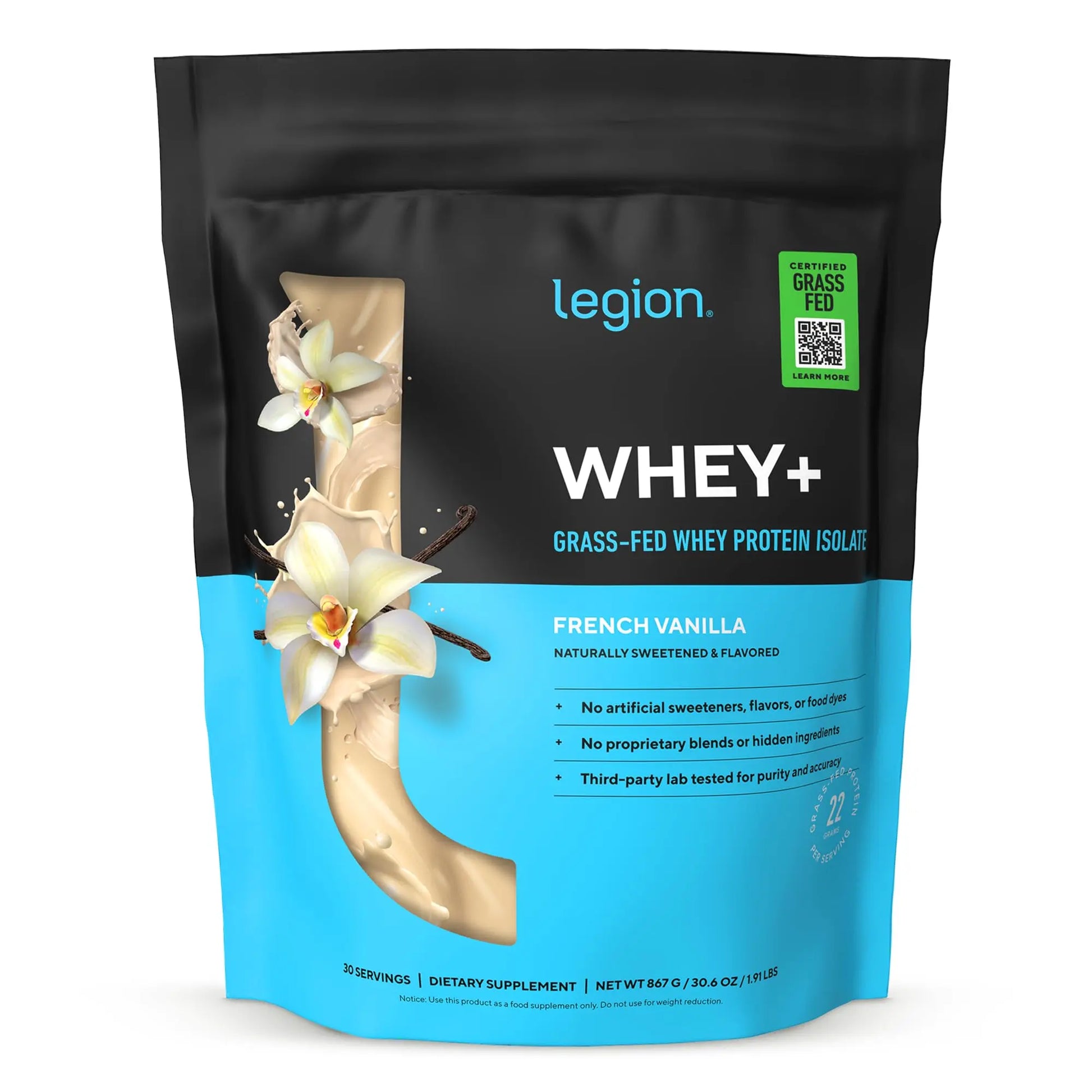 LEGION Whey+ Protein Whey Isolate from Grass Fed Cows (French Vanilla, 30 Servings) - Whey Protein Isolate Powder, Low Calorie, Non-GMO, Sugar Free, Lactose and Gluten Free, All Natural Protein Powder LEGION uk supplements