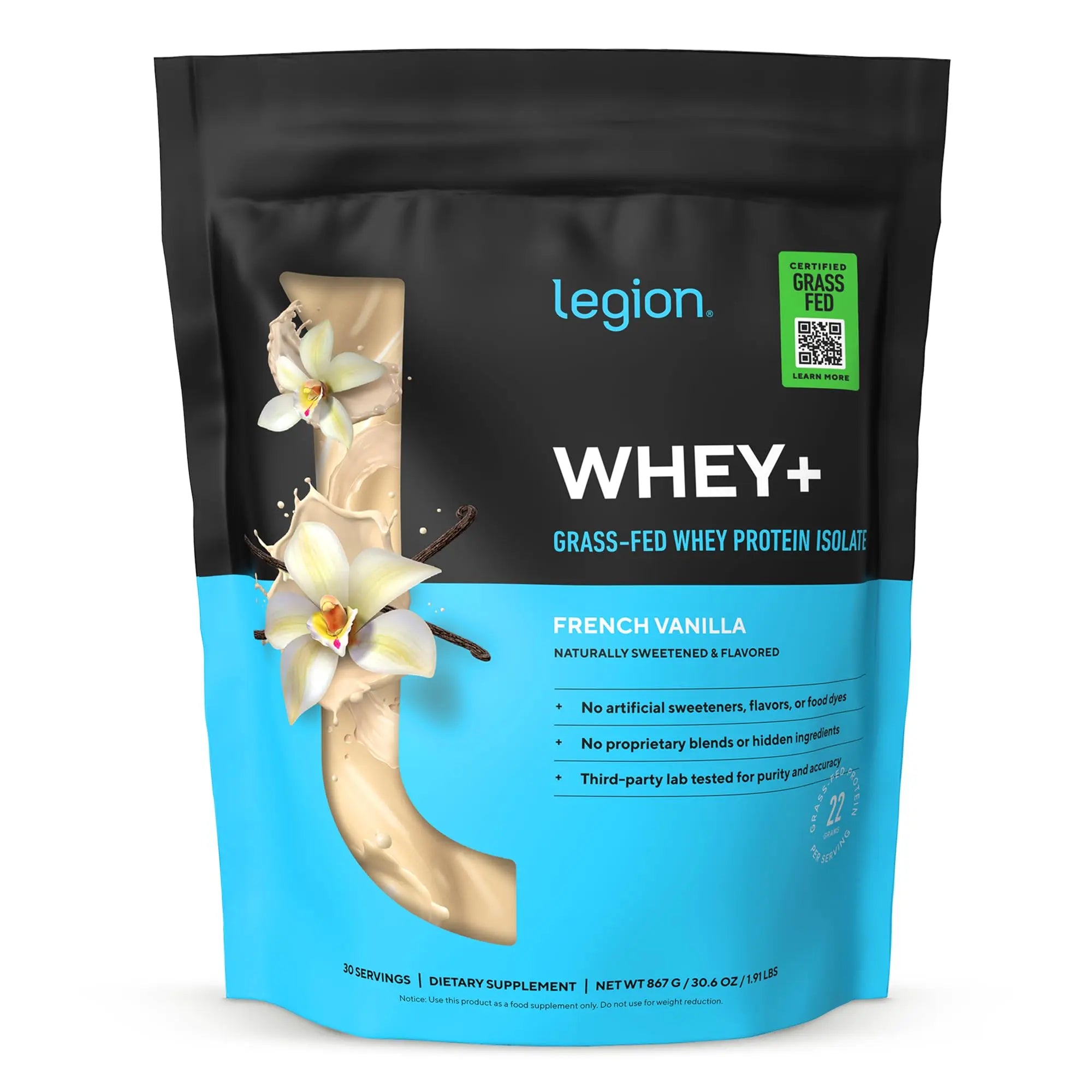 LEGION Whey+ Protein Whey Isolate from Grass Fed Cows (French Vanilla, 30 Servings) - Whey Protein Isolate Powder, Low Calorie, Non-GMO, Sugar Free, Lactose and Gluten Free, All Natural Protein Powder LEGION uk supplements