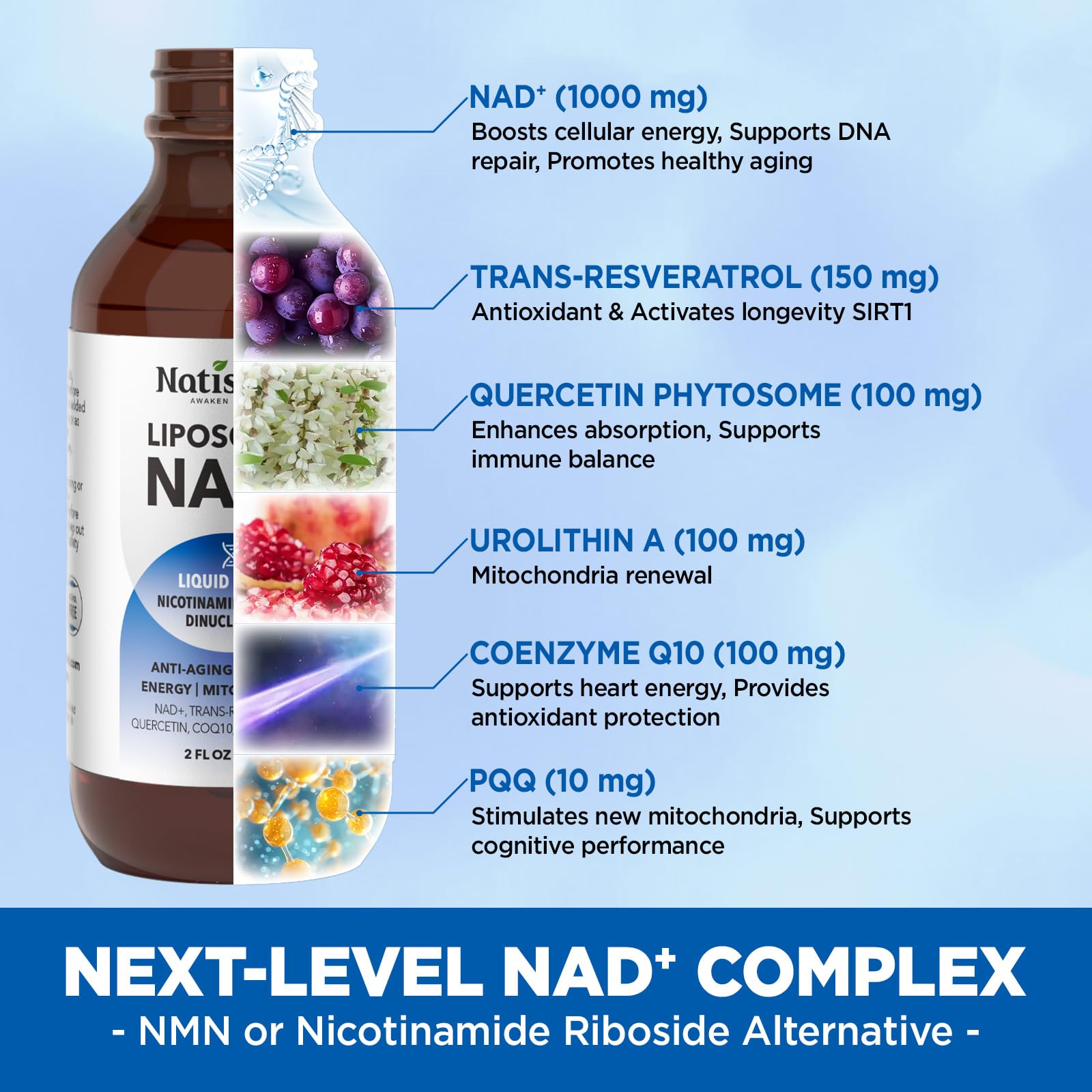 NATISLAND Liposomal NAD Supplement, 1000mg NAD+ Liquid Drops for Women & Men, with Resveratrol, Urolithin A, Quercetin, CoQ10 & PQQ, for Cellular & Metabolism Health, Energy & Anti-Aging, 2 Fl Oz NATISLAND uk supplements