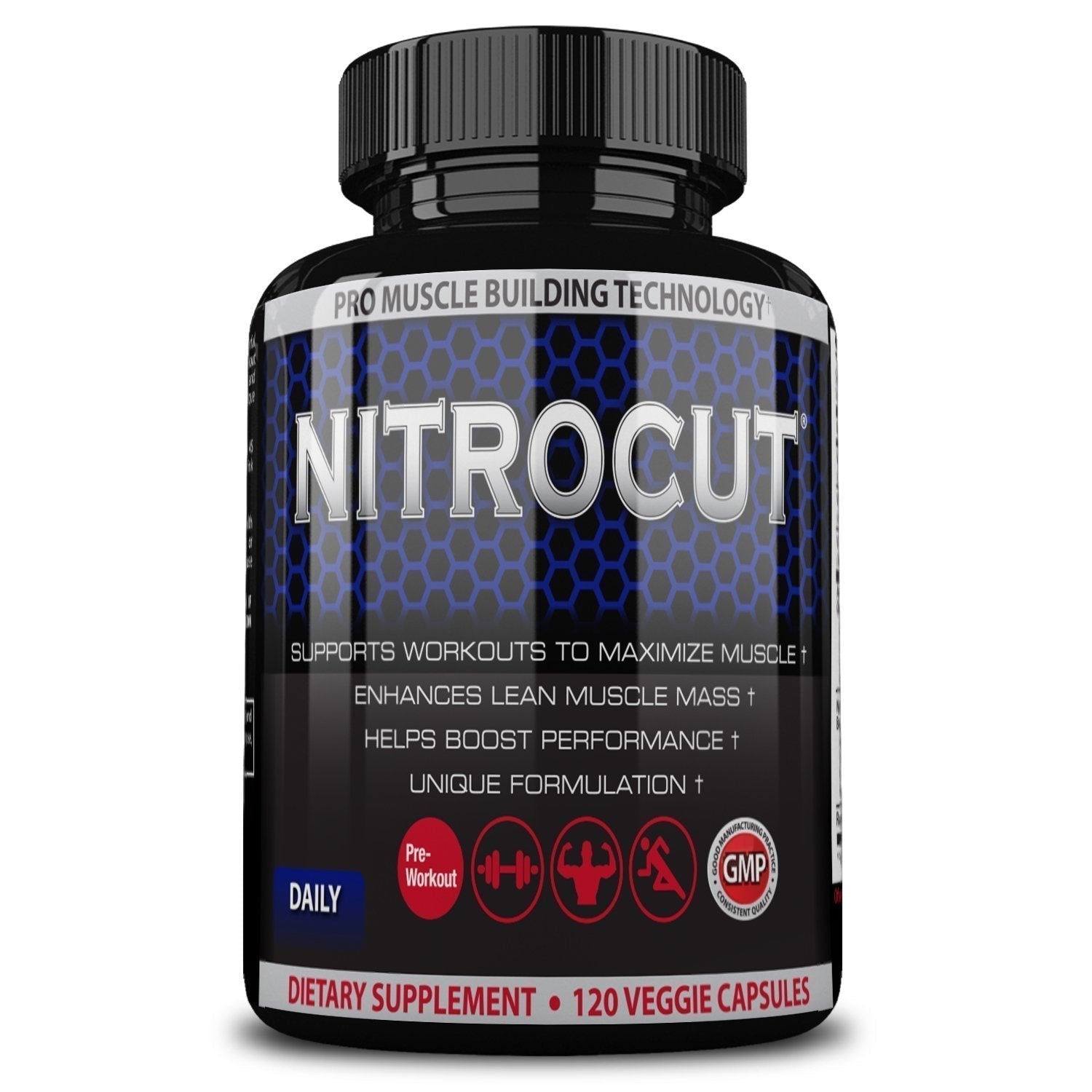 NITROCUT Pre Workout Supplement -120 Capsules - Nitric Oxide Supplements - l arginine NITROCUT uk supplements