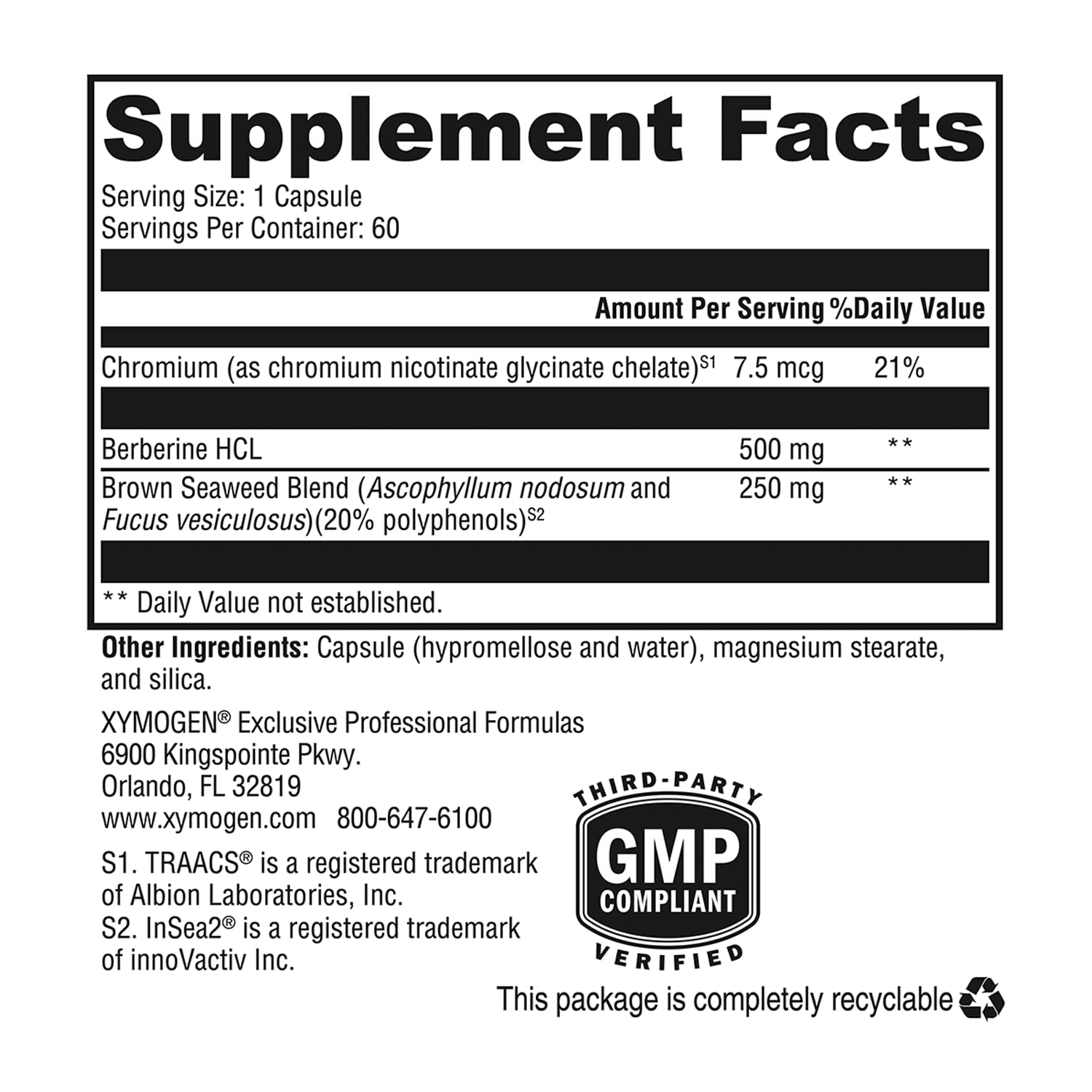 XYMOGEN Berberine with InSea2 - Blend of Polyphenols - Cellular Metabolic & Immune Support - Plant-Based, Gluten-Free & Non-GMO - 60 Capsules XYMOGEN uk supplements
