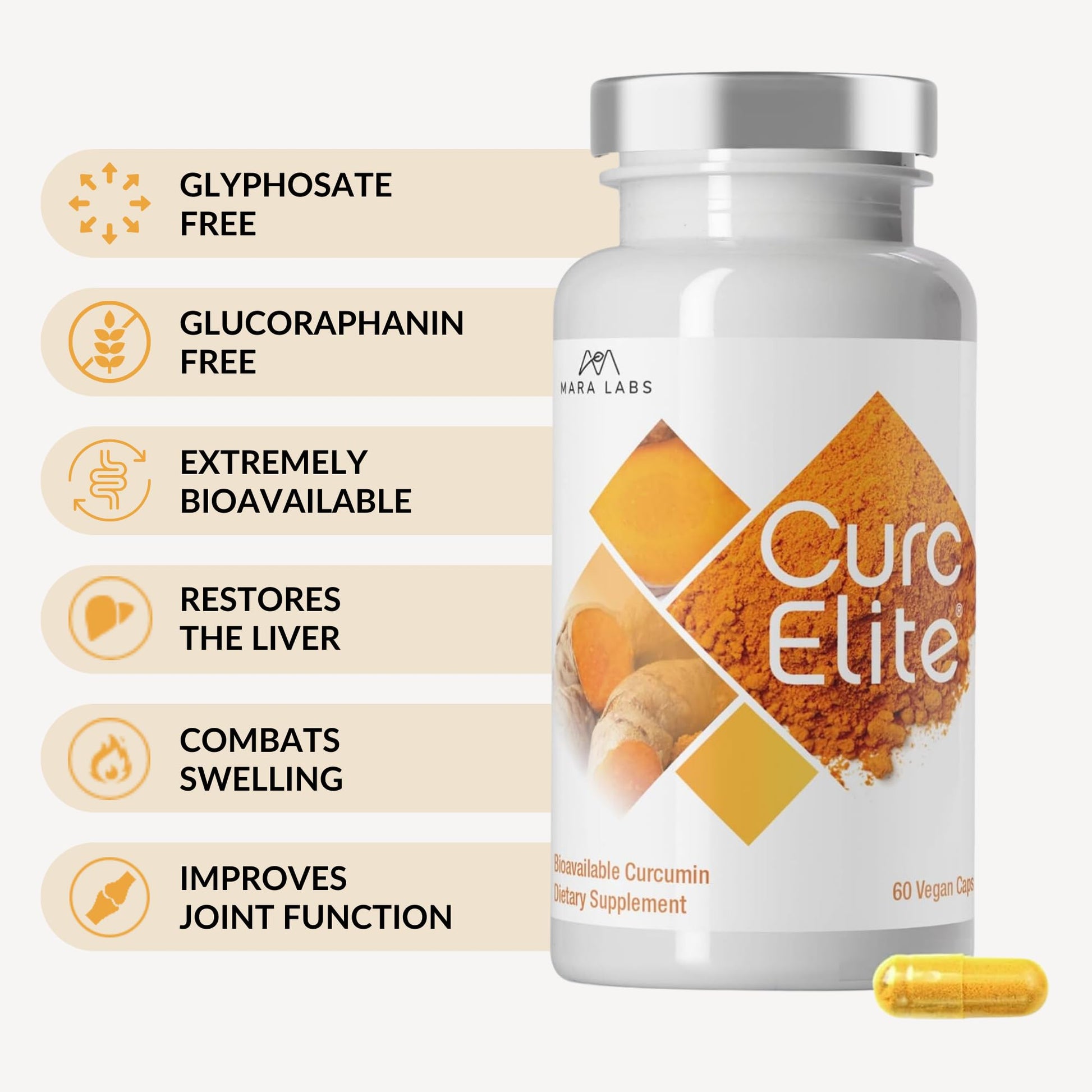 Mara Labs CurcElite Curcumin | Turmeric Extract 95% Curcuminoids | Vegan, No Fillers, and Non-GMO | 60 Vegan Capsules BrocElite uk supplements