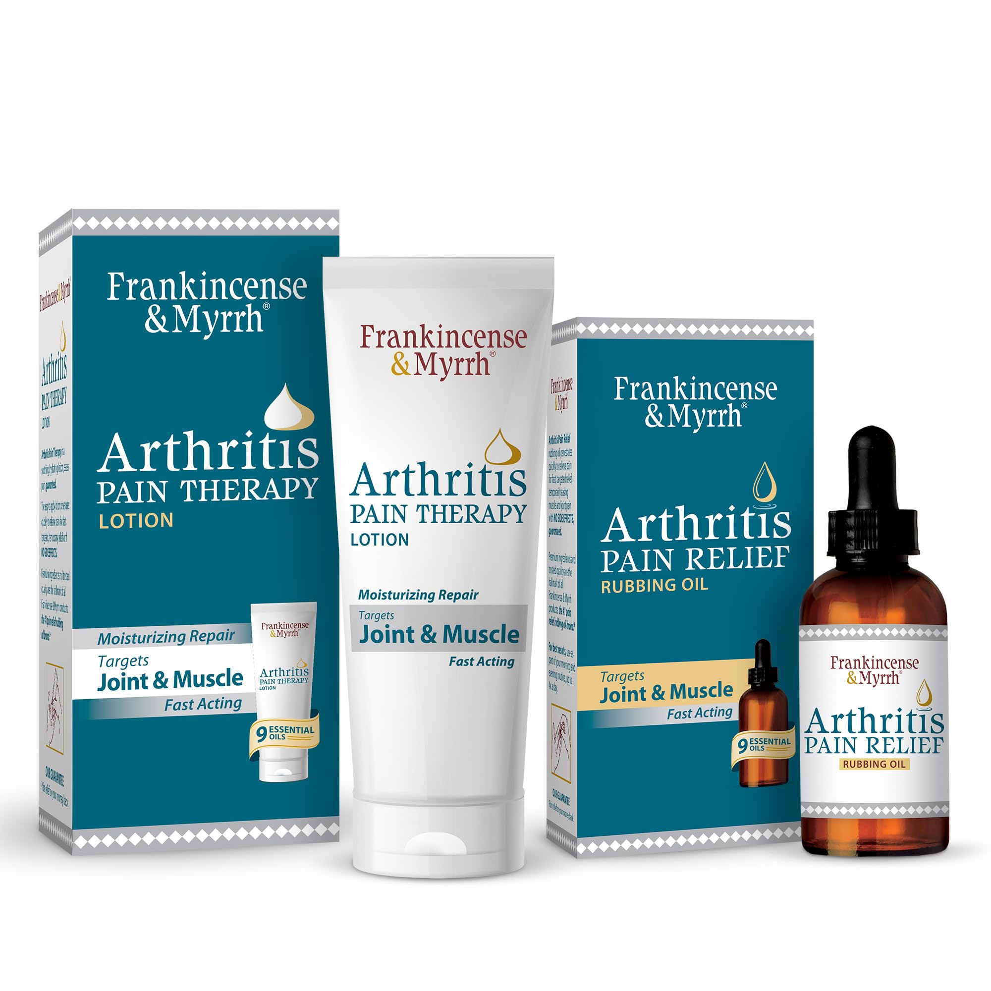 FRANKINCENSE & MYRRH Combo Pack - Arthritis Pain Relief Rubbing Oil 2 oz. and Arthritis Pain Reliever Therapy Cream for Joints & Sciatica Relief, 3 oz., Hydrating Lotion with Essential Oils FRANKINCENSE & MYRRH uk supplements