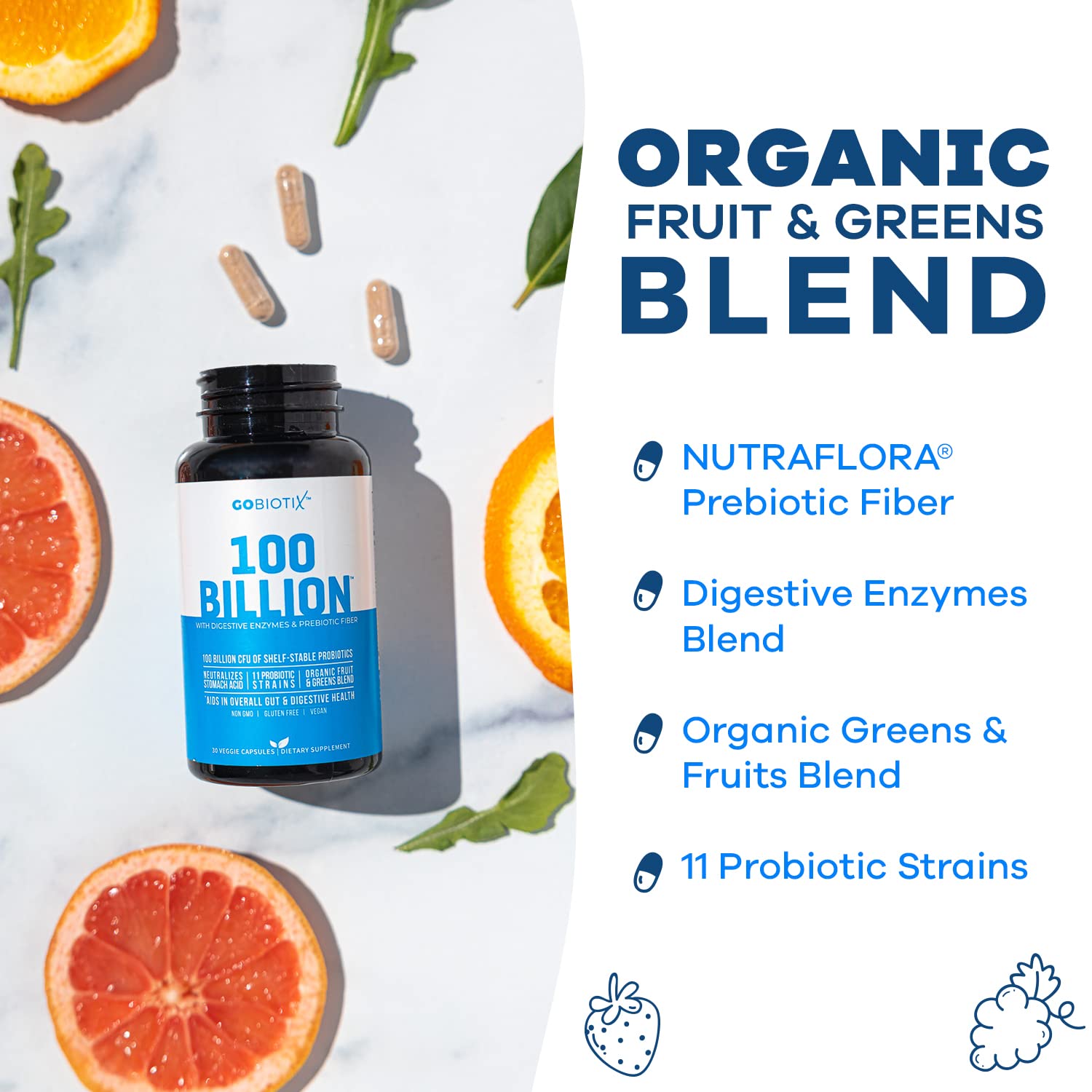 100 Billion - Probiotics and Prebiotics Supplement Pills - Digestive Enzymes and Prebiotic GOBIOTIX uk supplements
